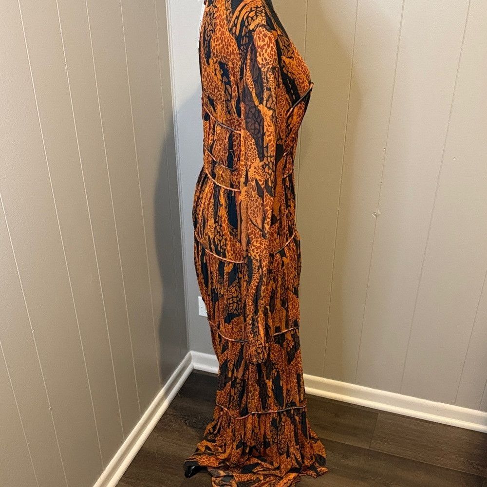 Farm Rio FARM Rio Women’s Small Orange and Black Long Sleeve Maxi Dr Size S / US 4 / IT 40 - 5 Thumbnail