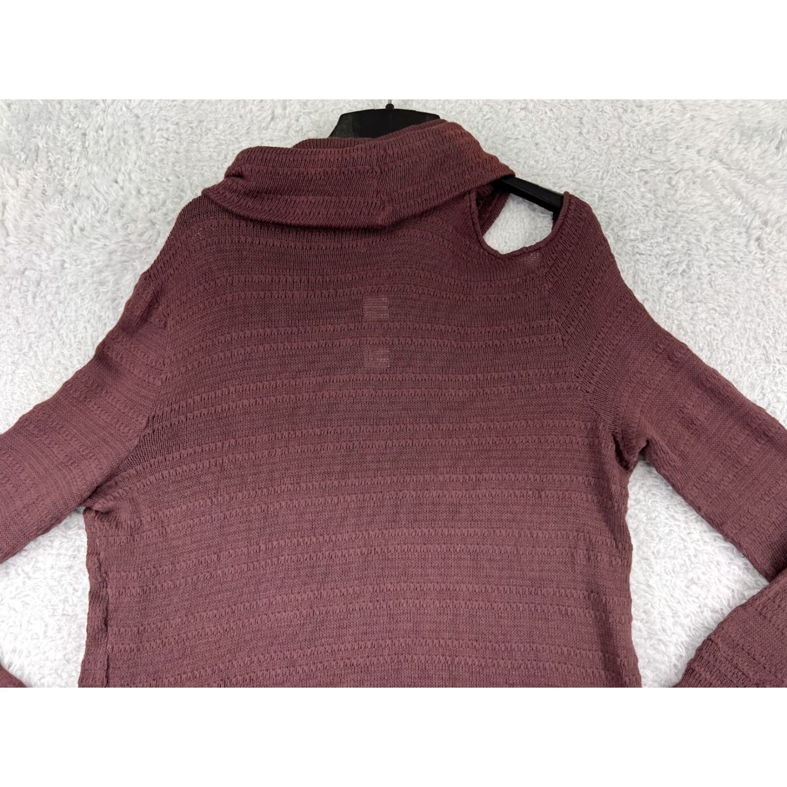 Vintage LA Made Womens Sweater Pullover Long Sleeve Cowl Neck Asymmetric Ruffle Burgundy Fall Winter 100% Cotton Knit Casual Size S / US 4 / IT 40 - 7 Thumbnail