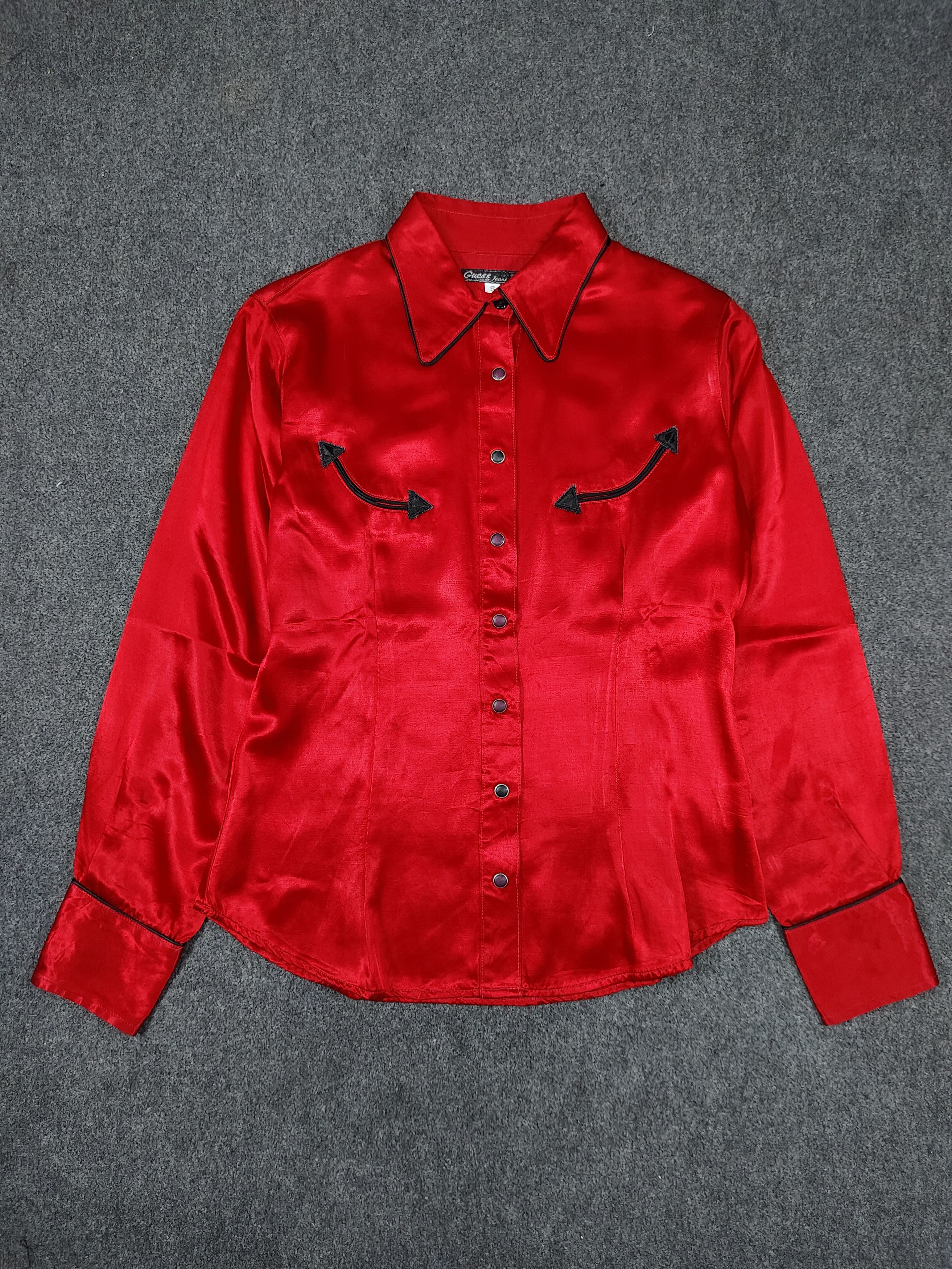 Guess 90s Guess🔥Western Iconic Arrow Embroidered Rayon Shirt Size M / US 6-8 / IT 42-44 - 4 Thumbnail