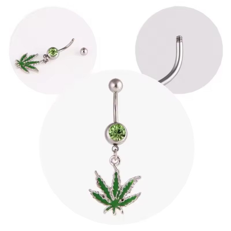 Vintage 316L Stainless Steel Leaf Belly Button Ring Size ONE SIZE - 4 Thumbnail