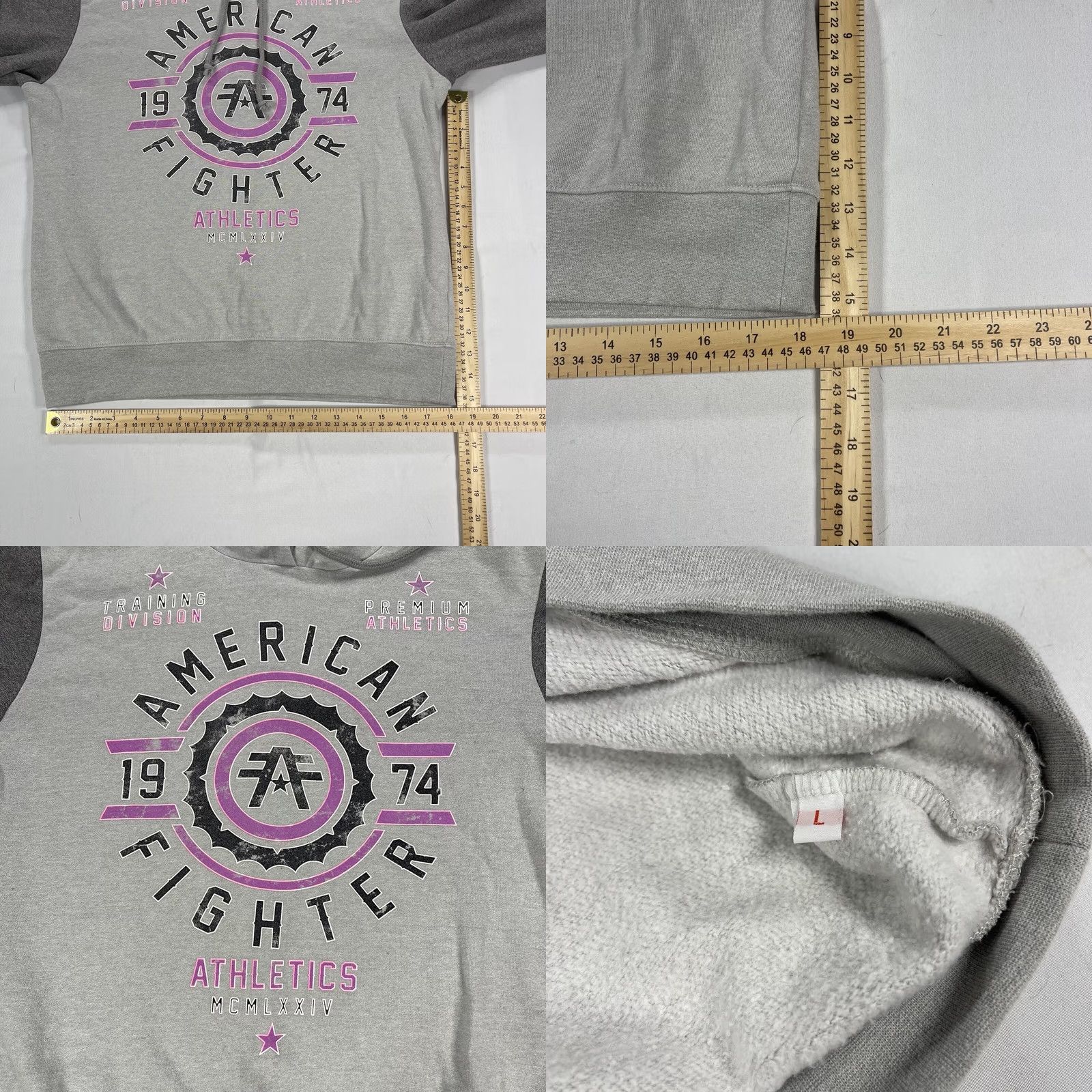 Vintage American Fighter Hoodie Women L Pink Gray Purple Pullover Hooded Casual Activewear Knit Cotton Blend Modern Classic Sweatshirt Size L / US 10 / IT 46 - 8 Thumbnail