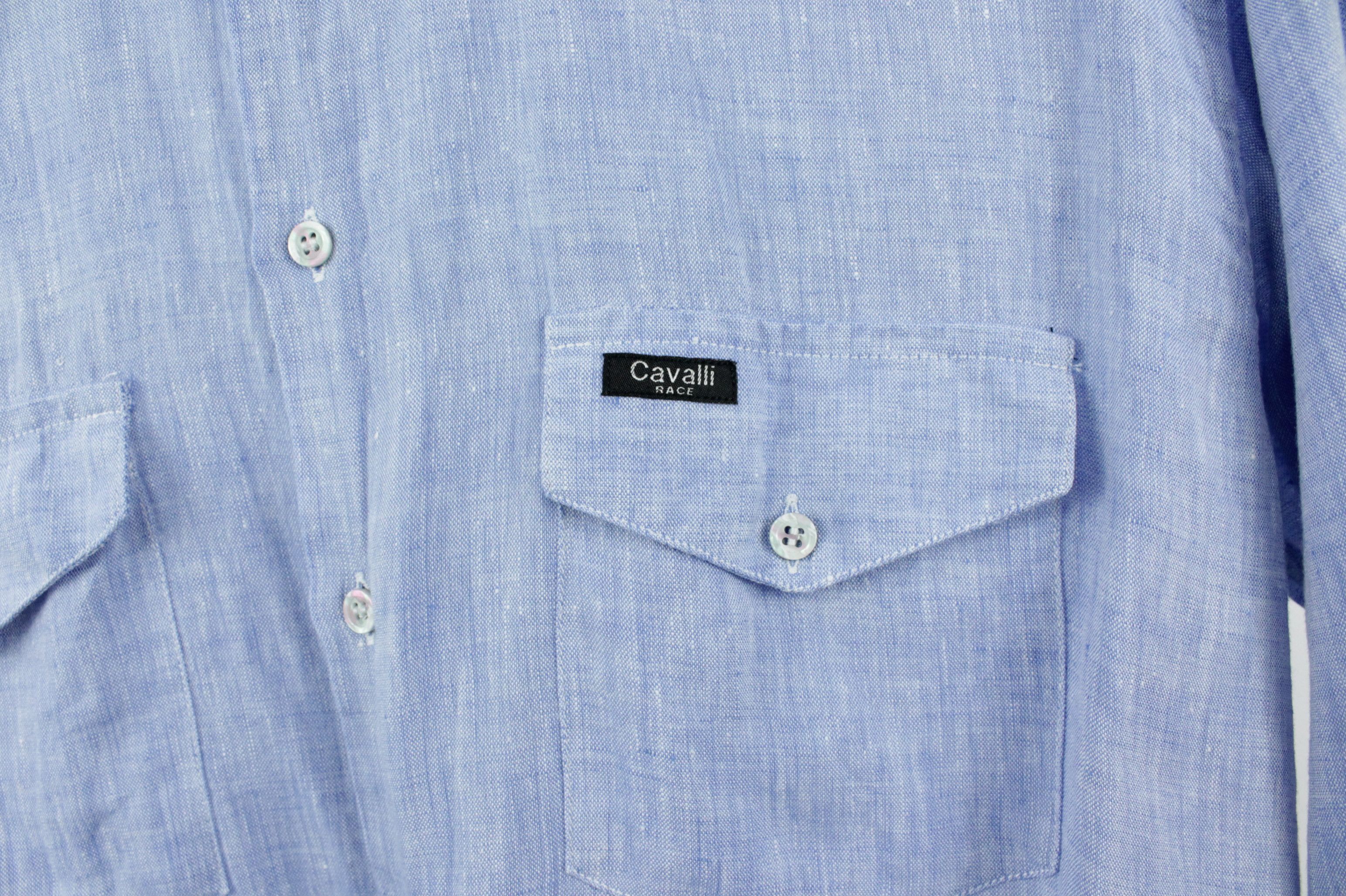 Cavalli Class Cavalli Race Korean Collar Blue Linen Casual Shirt Men's Size US M / EU 48-50 / 2 - 4 Thumbnail