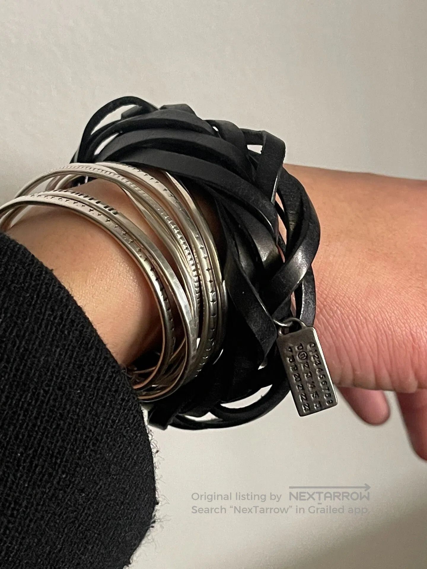 Maison Margiela Maison Martin Margiela Leather Bracelet with Silver Tag. Size ONE SIZE - 1 Thumbnail