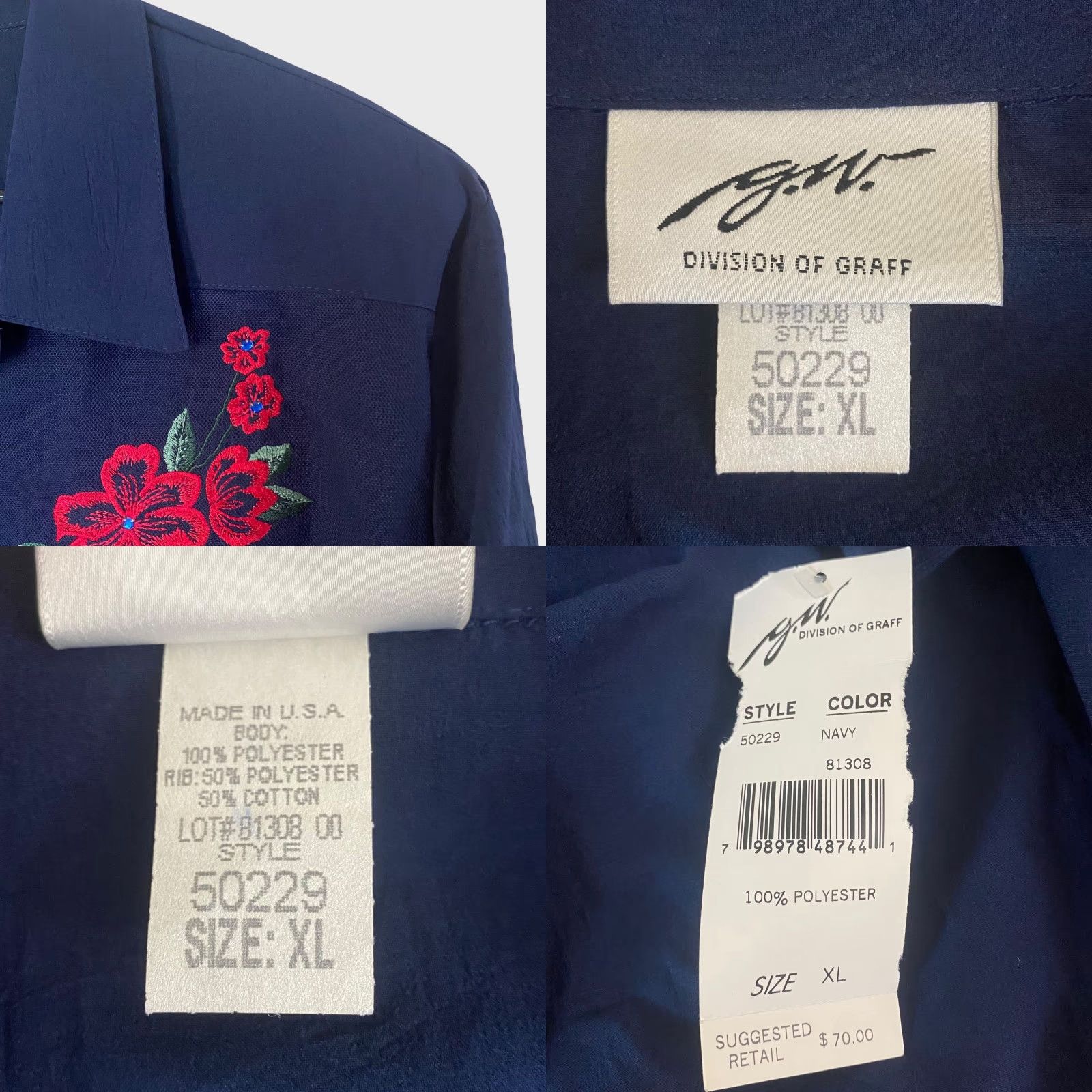 GRAFF VINTAGE G.W. Division Of Graff Floral Embroidered Button-Up Blouse Womens XL New Size XL / US 12-14 / IT 48-50 - 8 Thumbnail