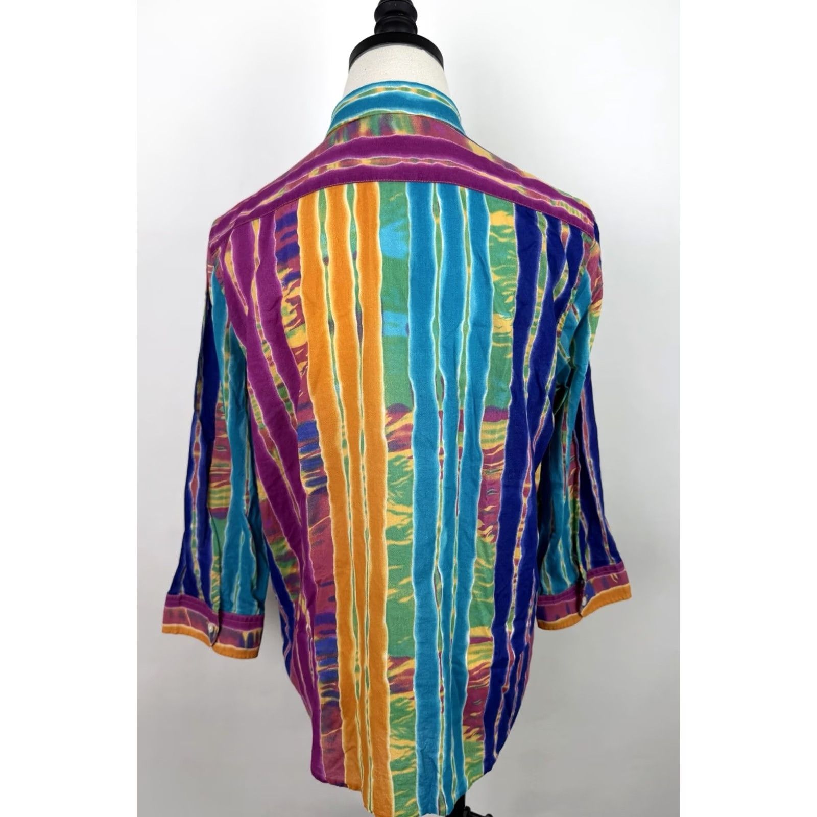 Ralph Lauren Ralph Lauren Shirt Womens Large Tie Dye Striped Button Up 3/4 Sleeve Boho 90s Size L / US 10 / IT 46 - 7 Thumbnail