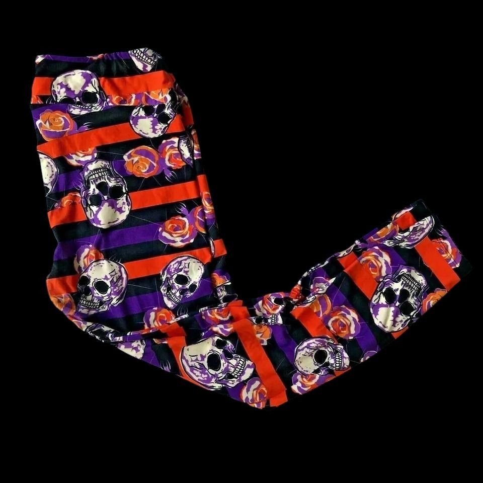 Vintage LulaRoe Halloween Leggings Tall Curvy 32 inch Skull Floral T Size 32" / US 10 / IT 46 - 11 Thumbnail