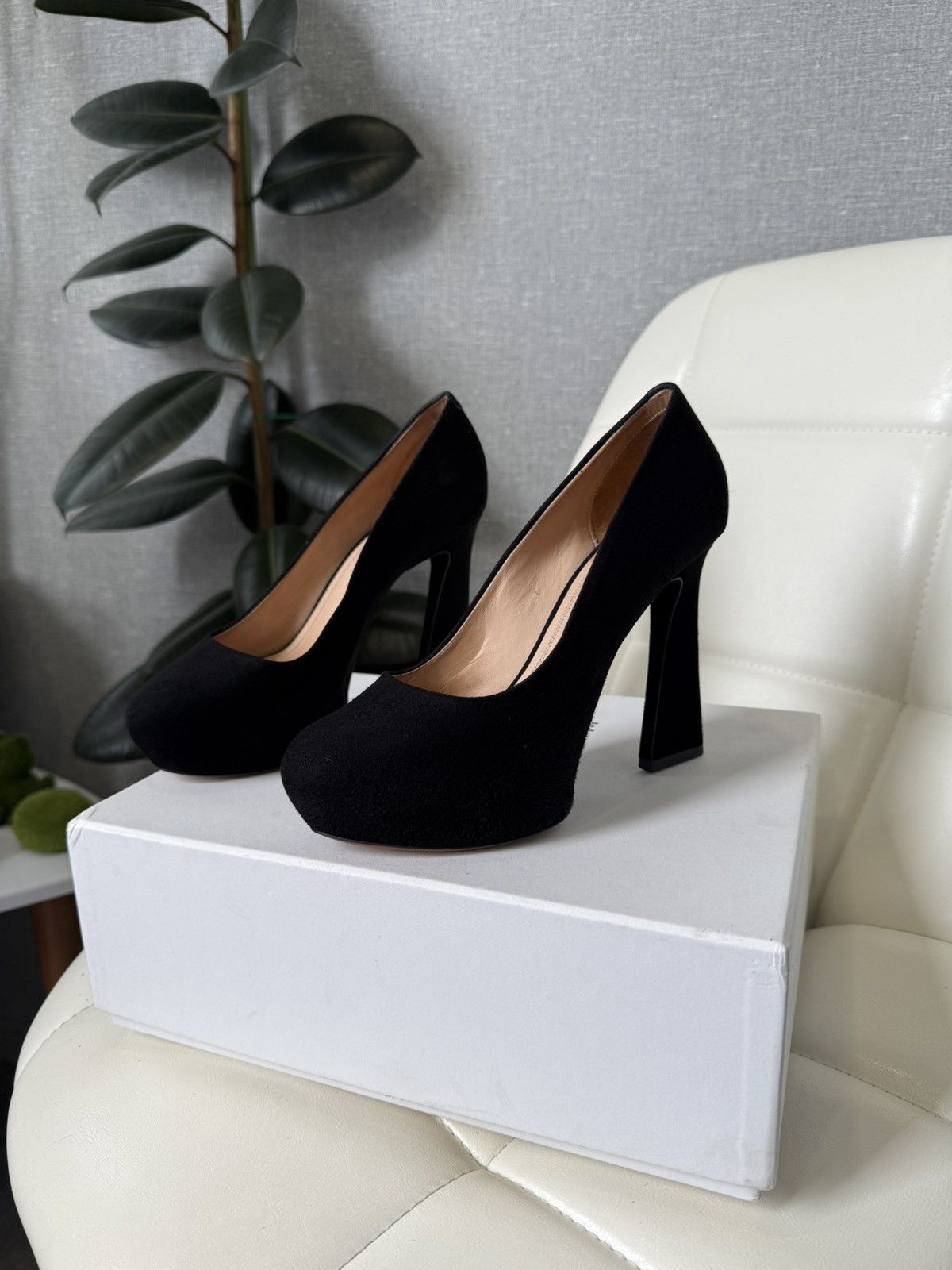 Celine Suede Platform Pumps Chunky High Heel Designer Heels