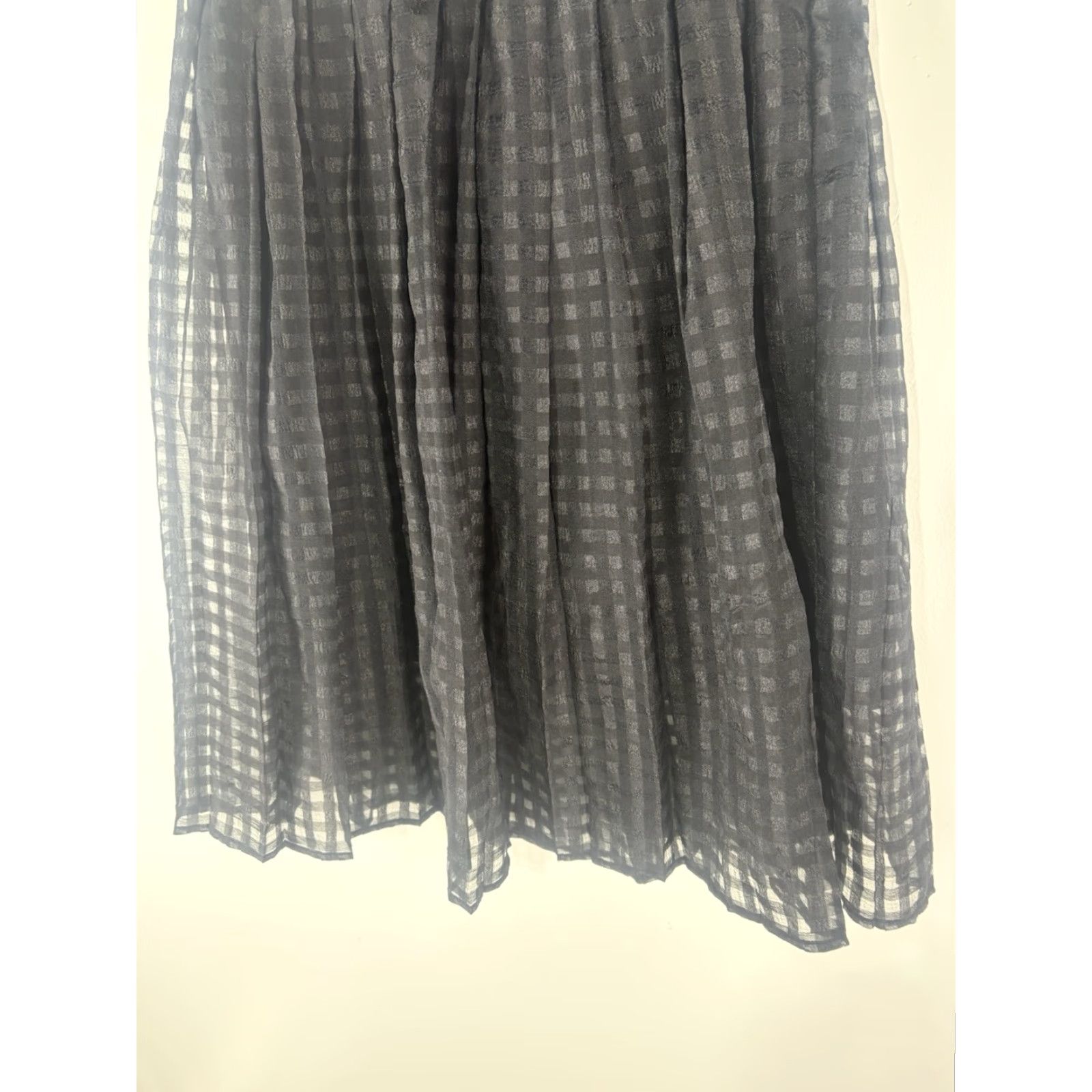Vintage Elle Black Checked Sheer Overlay Lined Pleated Ruffled Midi Skirt Womens Size 4 Size 27" / US 4 / IT 40 - 3 Thumbnail