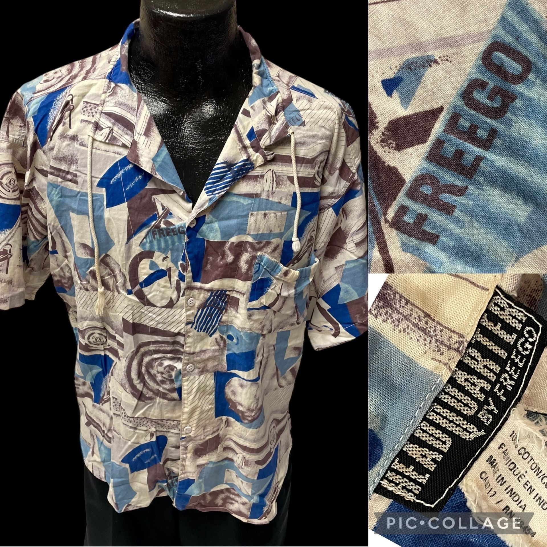 Vtg Head Quarter FREEGO ABSTRACT Skater Streetwear Shirt