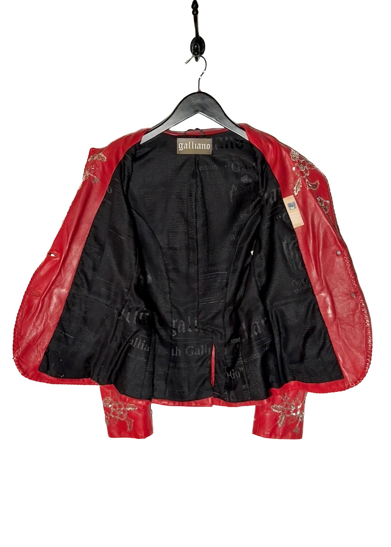 John Galliano Galliano Red Distressed Leather Embellished Blazer Size M / US 6-8 / IT 42-44 - 6 Thumbnail