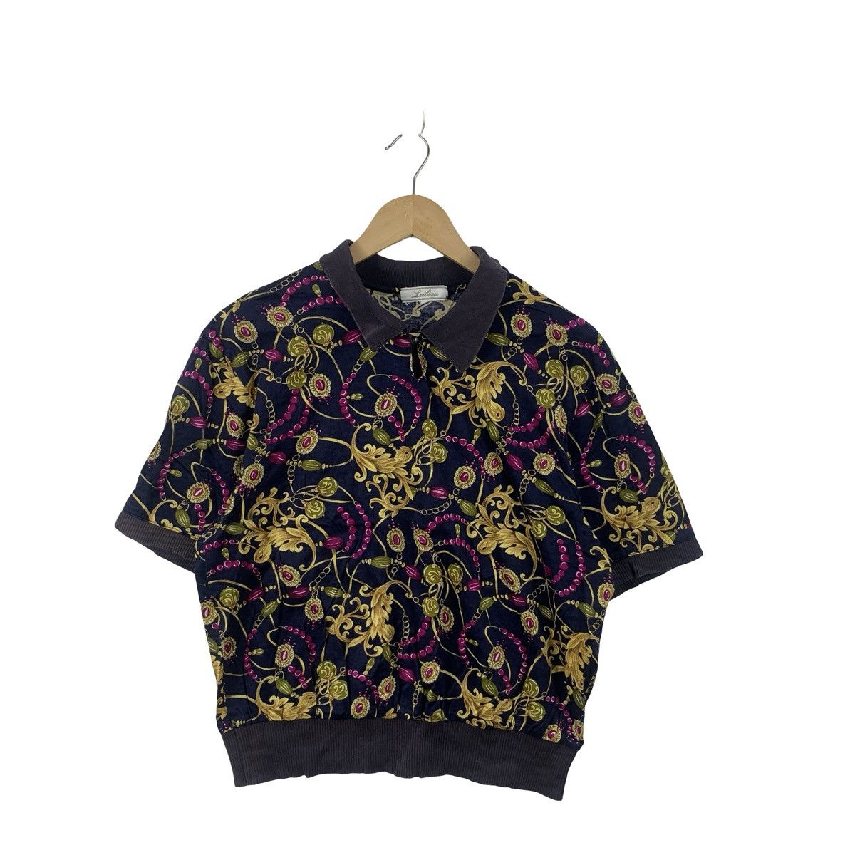 Vintage Vintage LEILIAN ORNATE FLORAL Print Knit Polo Shirt Size US M / EU 48-50 / 2 - 3 Thumbnail