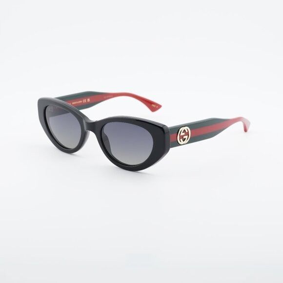 Gucci GG1862S 005 Sunglasses Black/Green Cat Eye Frame Grey