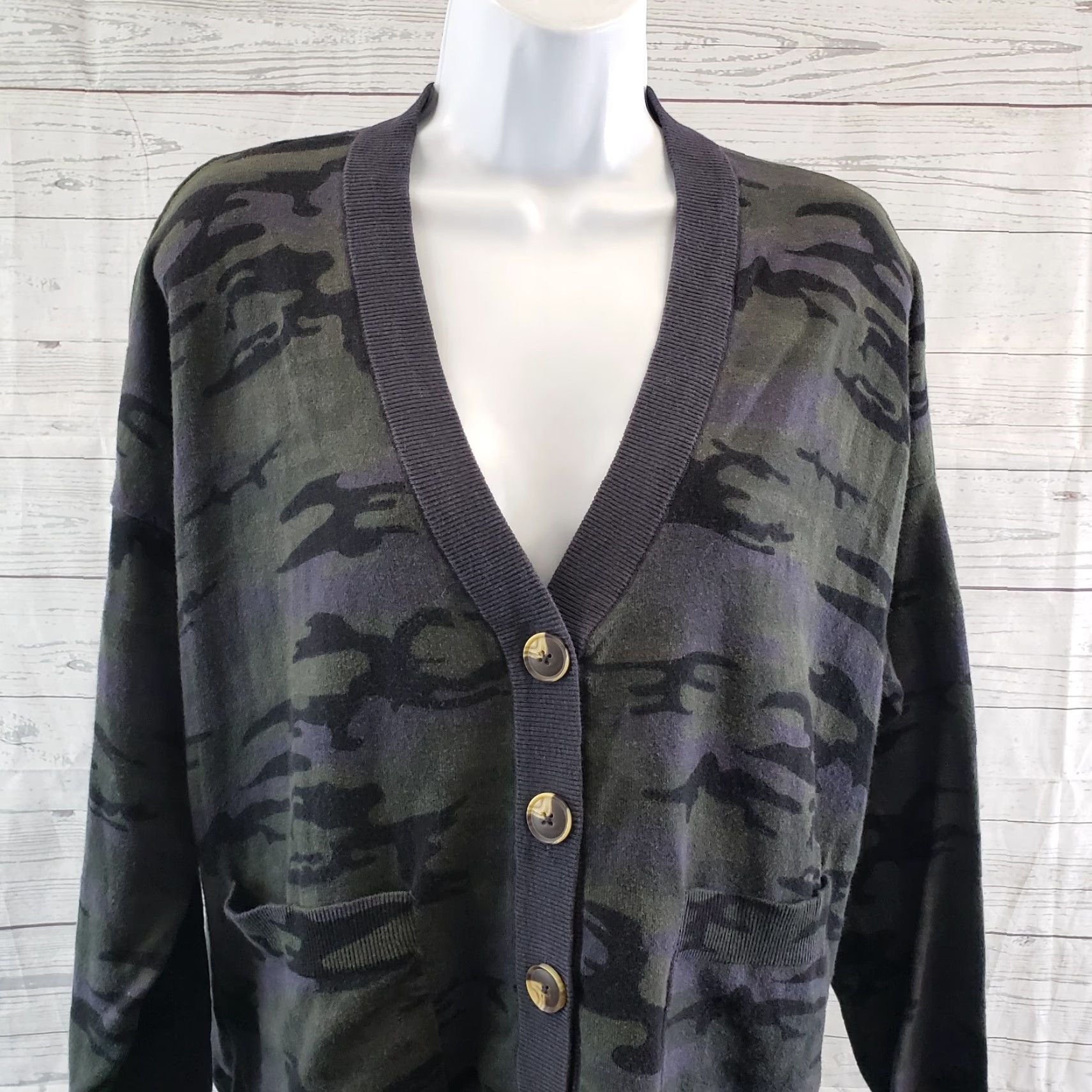 Sanctuary Sanctuary Womens Cardigan Sz Small Green Blue Camo Button Front Cotton Blend Size S / US 4 / IT 40 - 2 Thumbnail