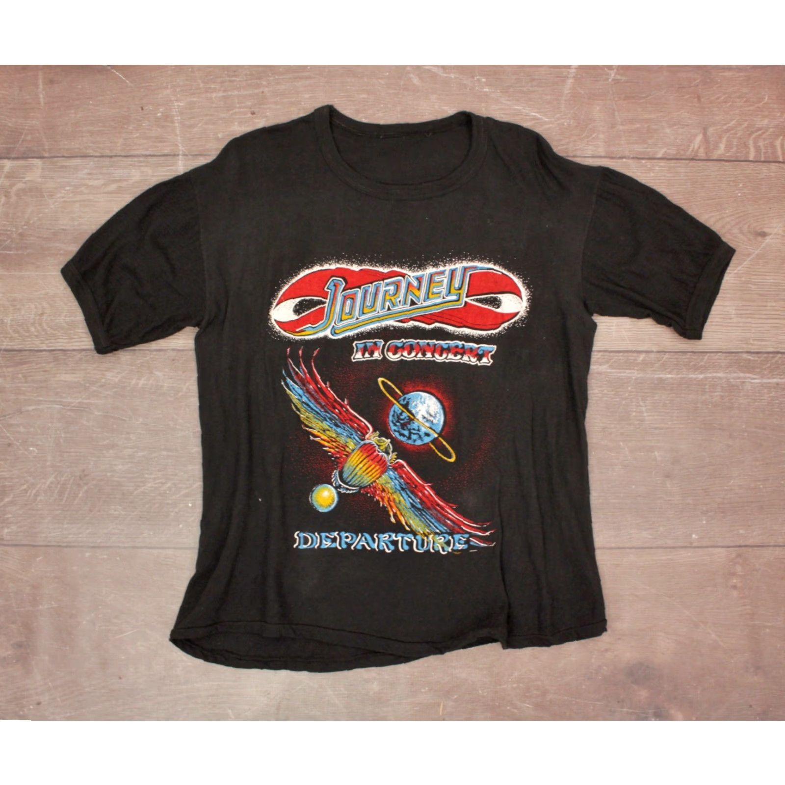 Vintage VINTAGE Men’s VTG 1980 Journey Band TShirt Departure Tour Sz M 1980s Band 80s Black Cotton Graphic Tee Mens Size US M / EU 48-50 / 2 - 2 Thumbnail
