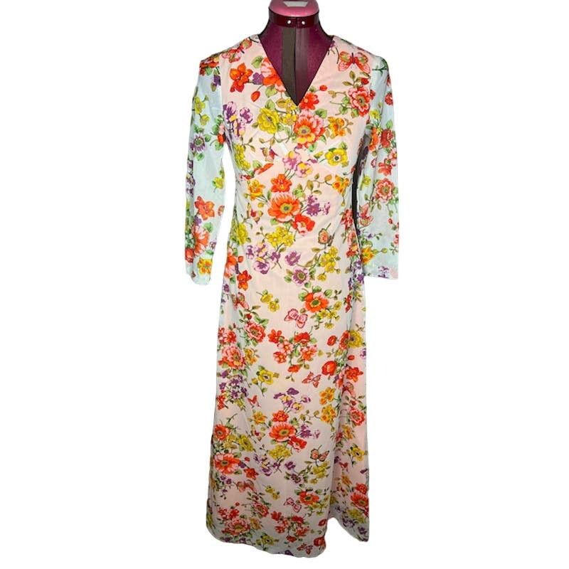 Vintage Vintage maxi dress floral flower power boho orange purple Size S / US 4 / IT 40 - 1 Thumbnail