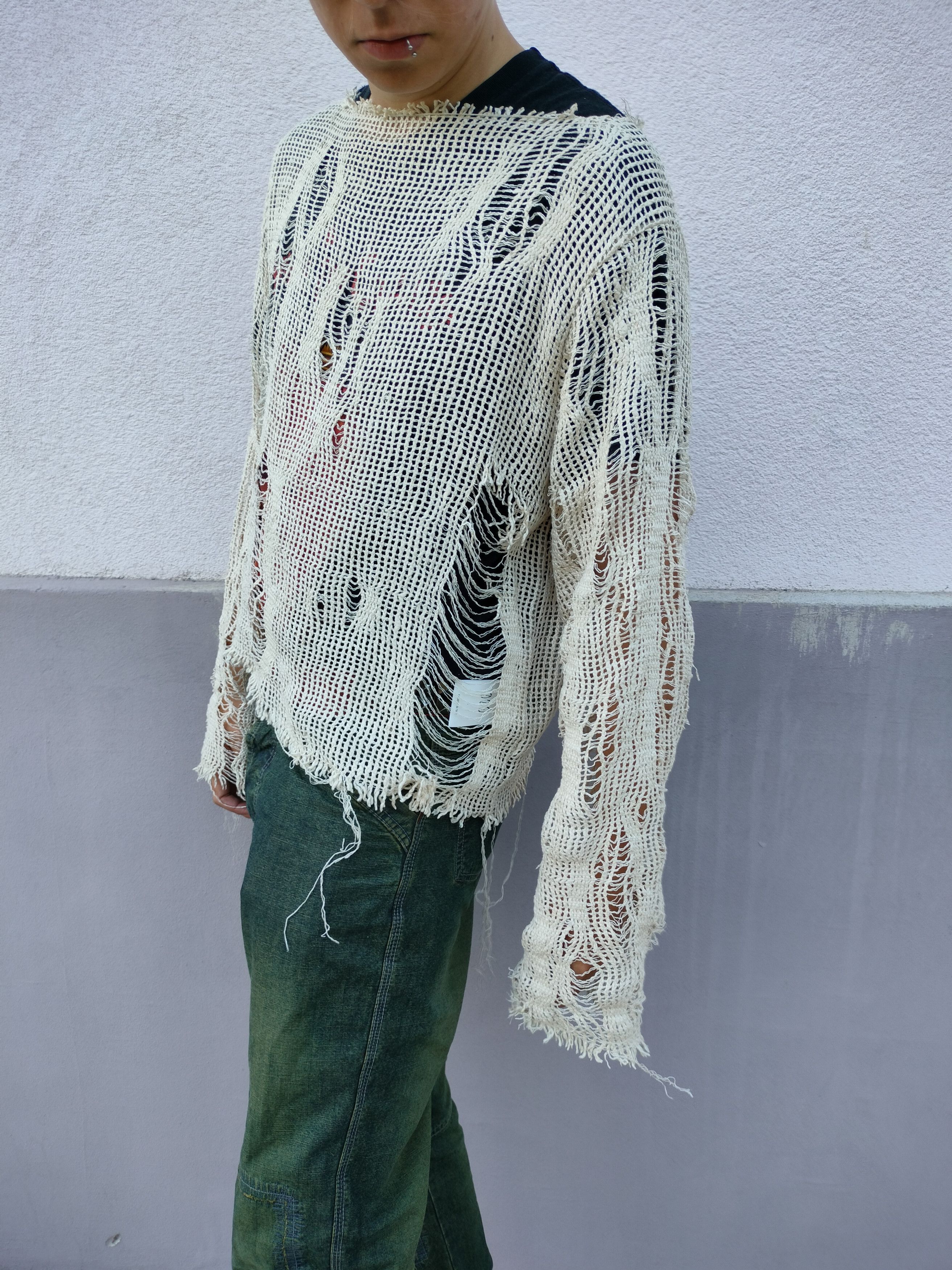 SHINE LUXURY Shine luxury "INCUBUS" woven distressed sweater Size US L / EU 52-54 / 3 - 11 Thumbnail