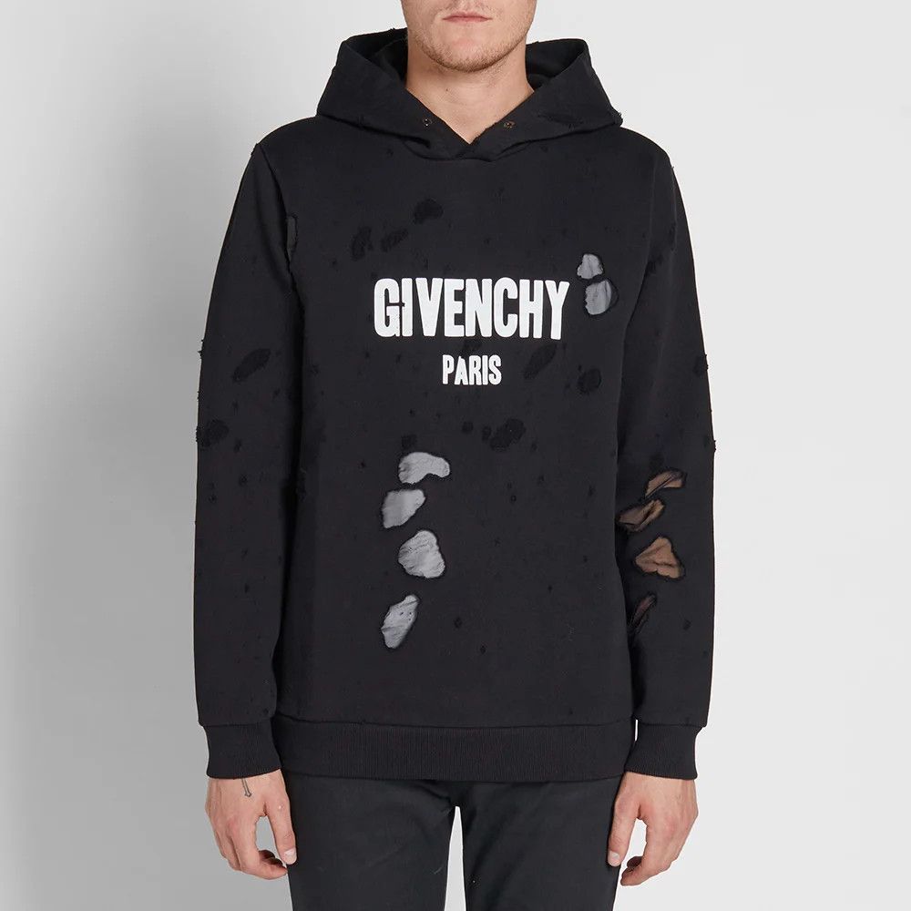 Givenchy Black Destroyed Logo Hoodie Size US M / EU 48-50 / 2 - 2 Thumbnail