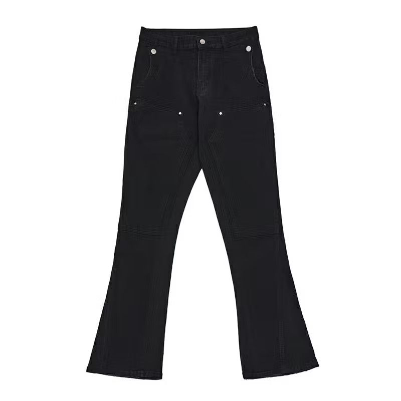 image of Vintage Vibe Double Knee Carpenter Flared Jeans in Black, Men's (Size 32)