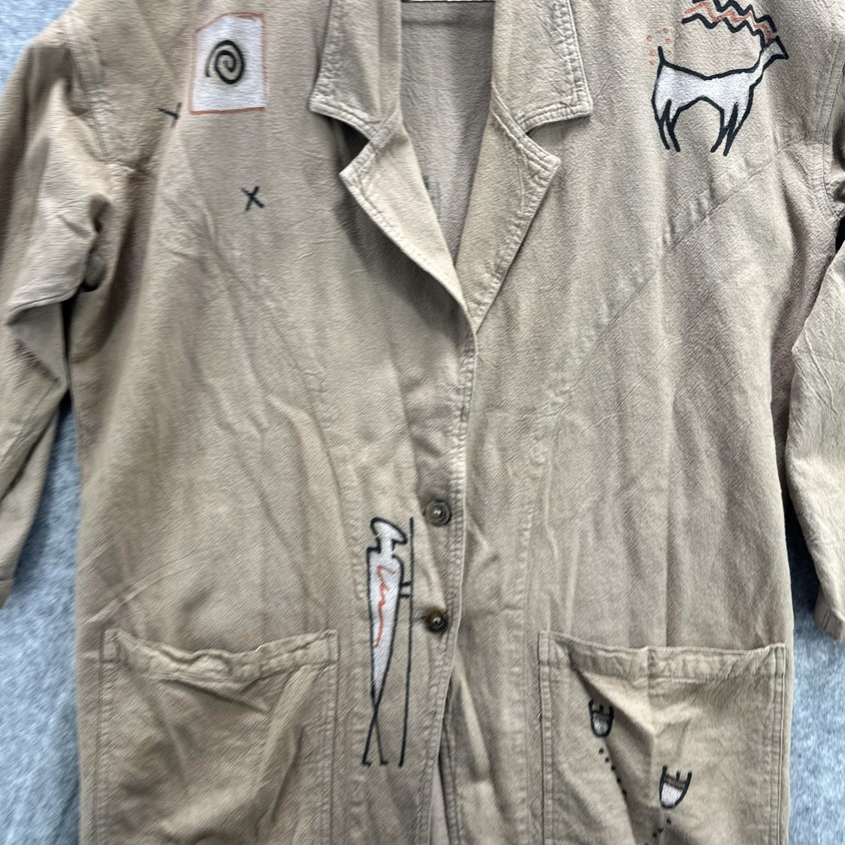 Vintage VINTAGE Cotton U.S.A. Jacket Womens XS Tan Southwestern Petroglyph Lagenlook Jacket Size XS / US 0-2 / IT 36-38 - 4 Thumbnail