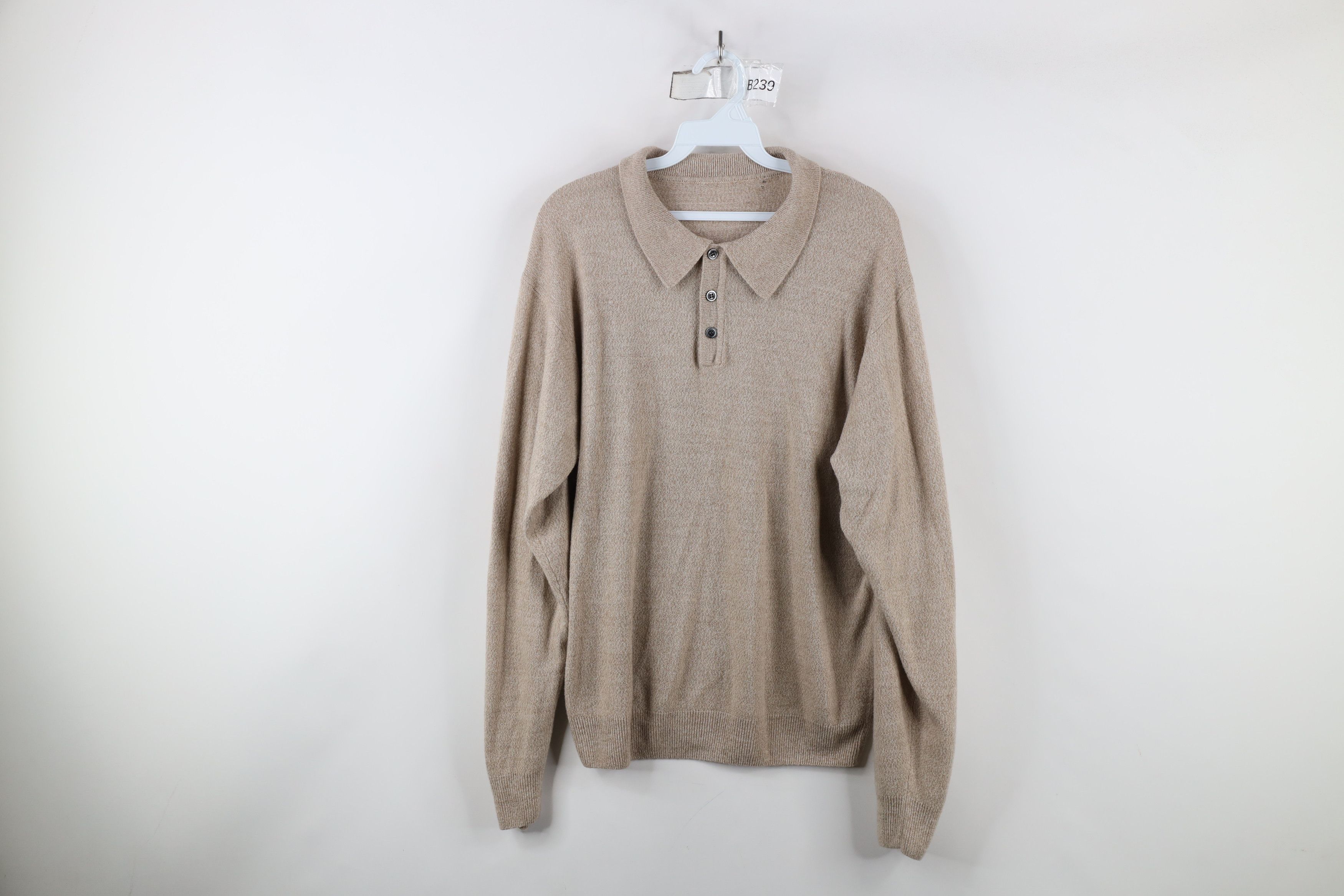 Vintage Vintage 90s Streetwear Knit Collared Sweater Oatmeal Brown Size US L / EU 52-54 / 3 - 1 Thumbnail