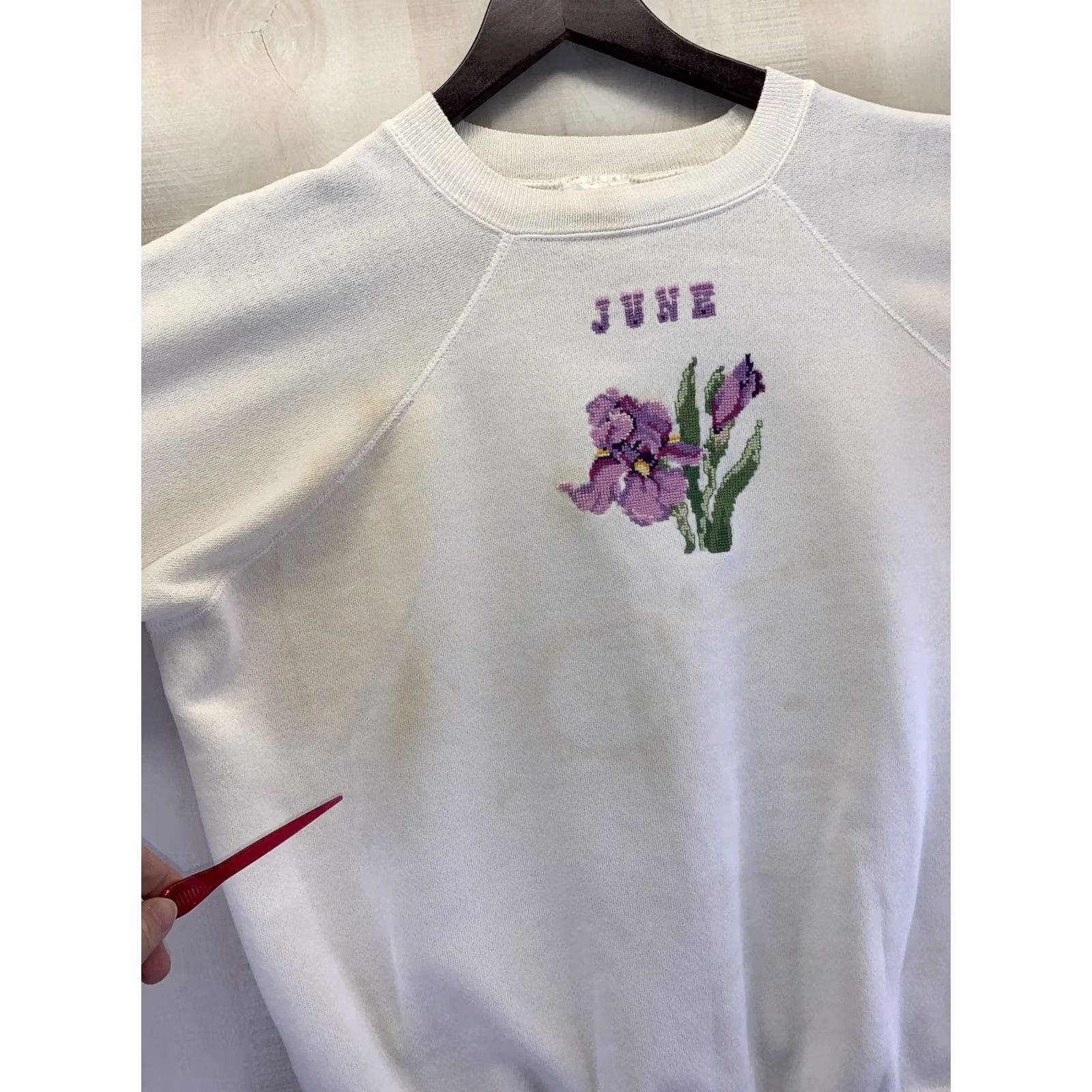 Hanes VINTAGE Hanes Her Way Needle Point Embroidered June Floral Print Sweatshirt L Womens Ivy Size L / US 10 / IT 46 - 5 Thumbnail