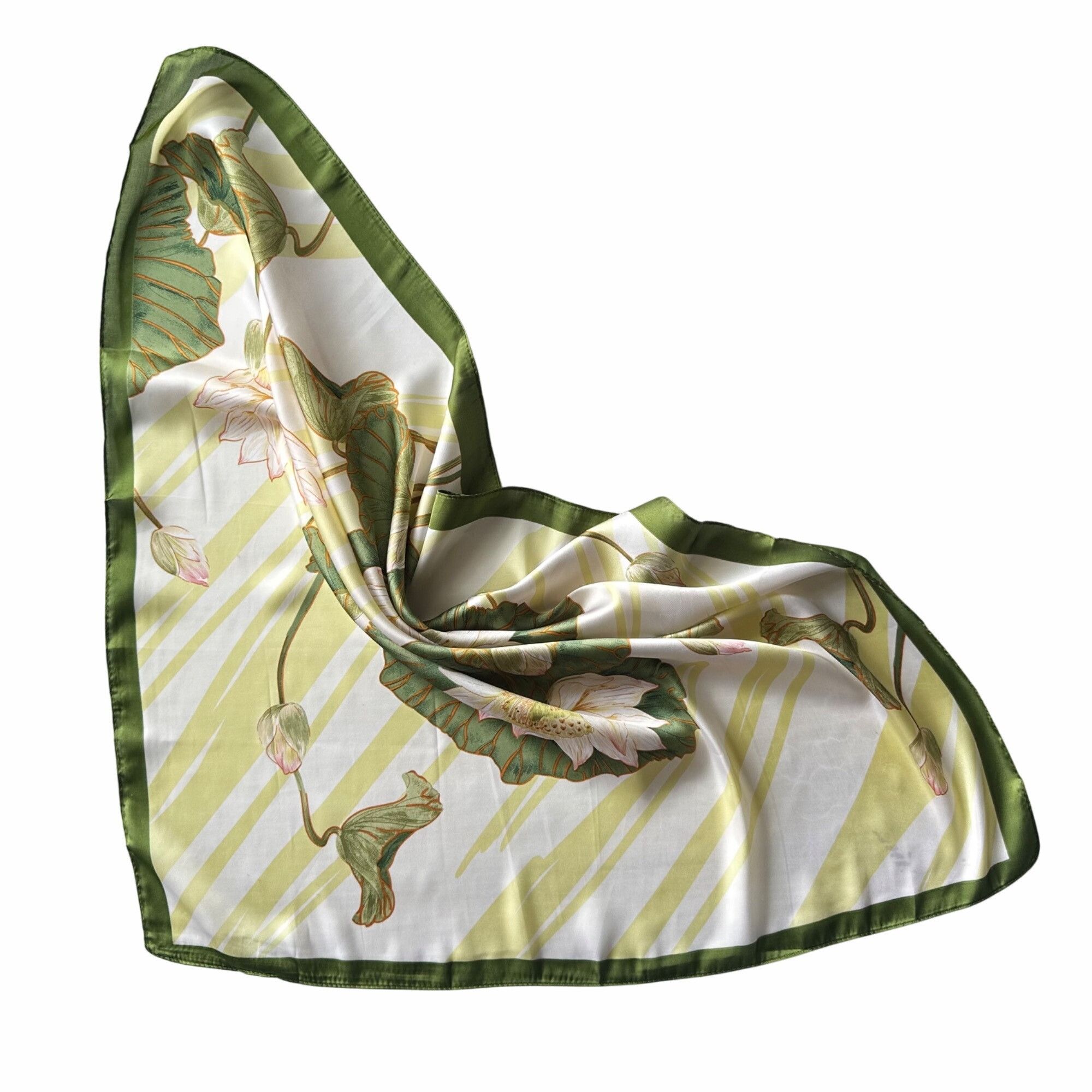 Other New Elegant Bandana Square Scarf Retro flowers Green and Cre Size ONE SIZE - 5 Thumbnail