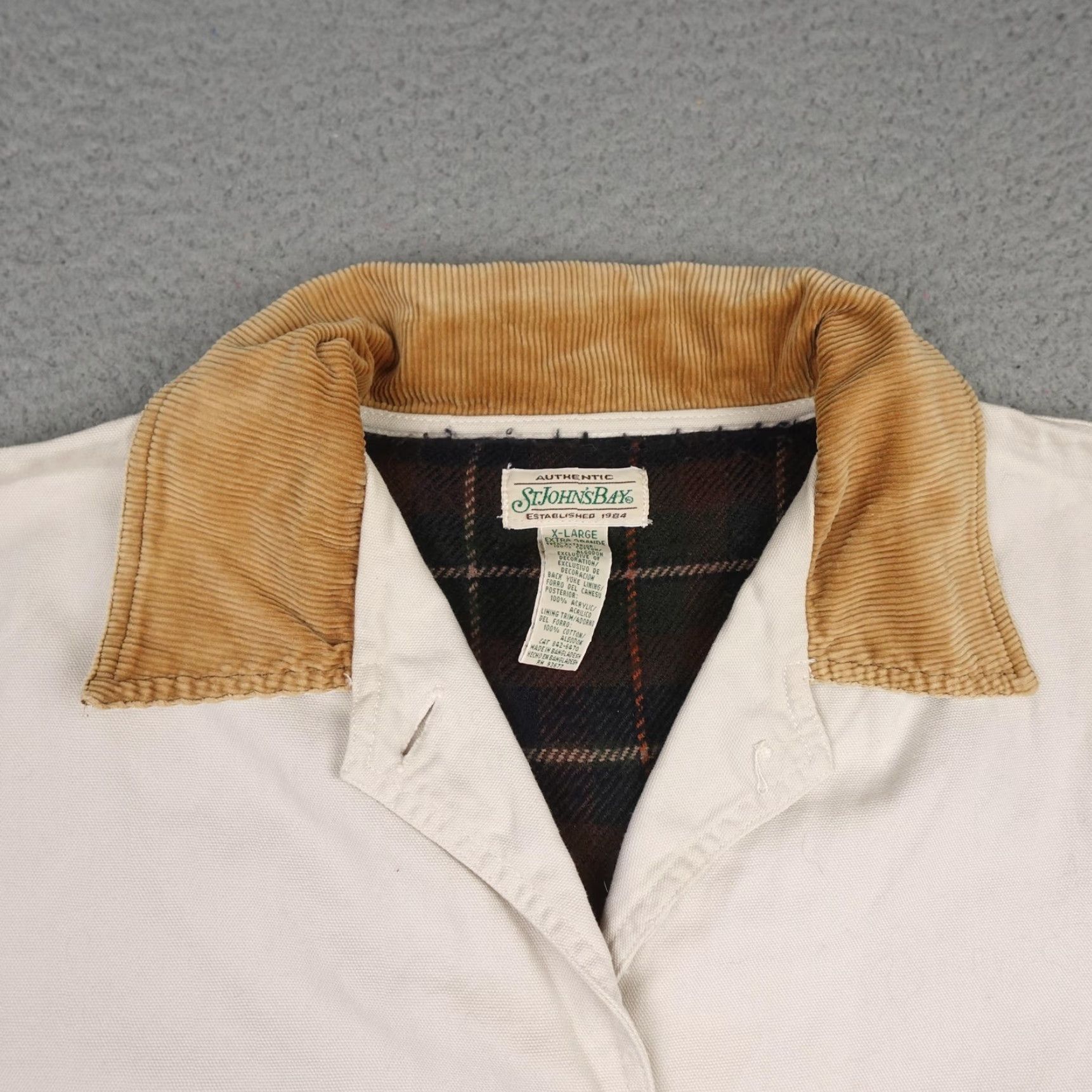 Vintage VINTAGE St Johns Bay Jacket Mens XL Beige Canvas Corduroy Collar Plaid Lined Size US XL / EU 56 / 4 - 6 Thumbnail