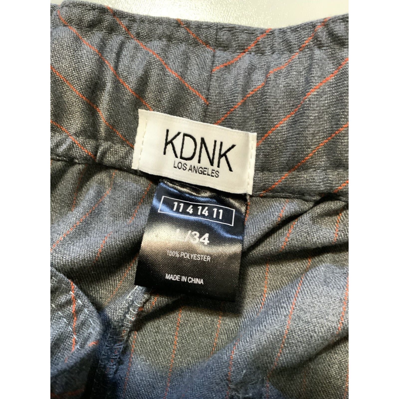 Vintage KDNK Pants Slim Drawstring Striped Gray Orange/Gray Pin Striped Los Angeles Mens L 34 Slim Fit 33in Inseam Size US 33 - 4 Thumbnail