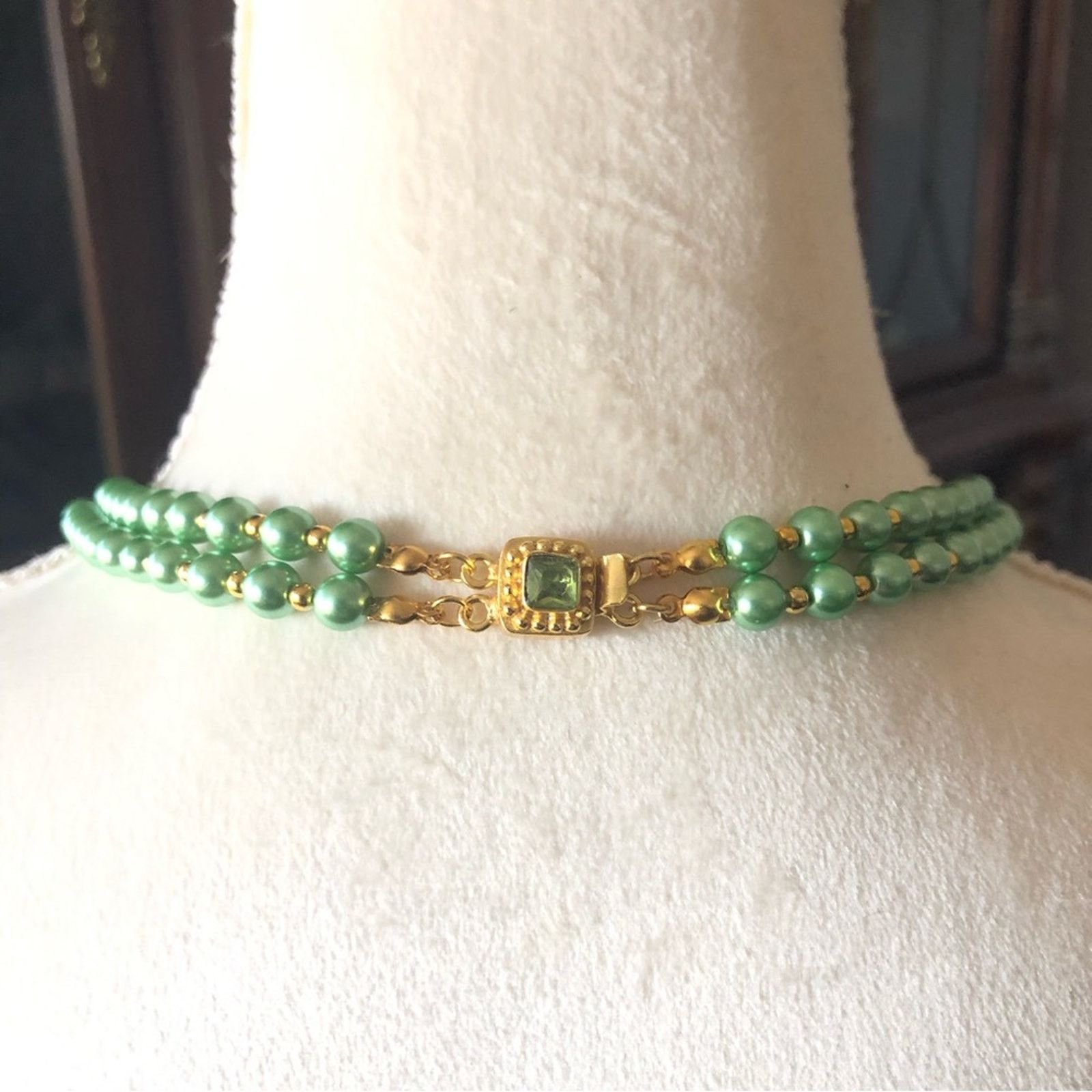 Handmade Handcrafted green Czech Pearl genuine prehnite necklace Size ONE SIZE - 6 Thumbnail