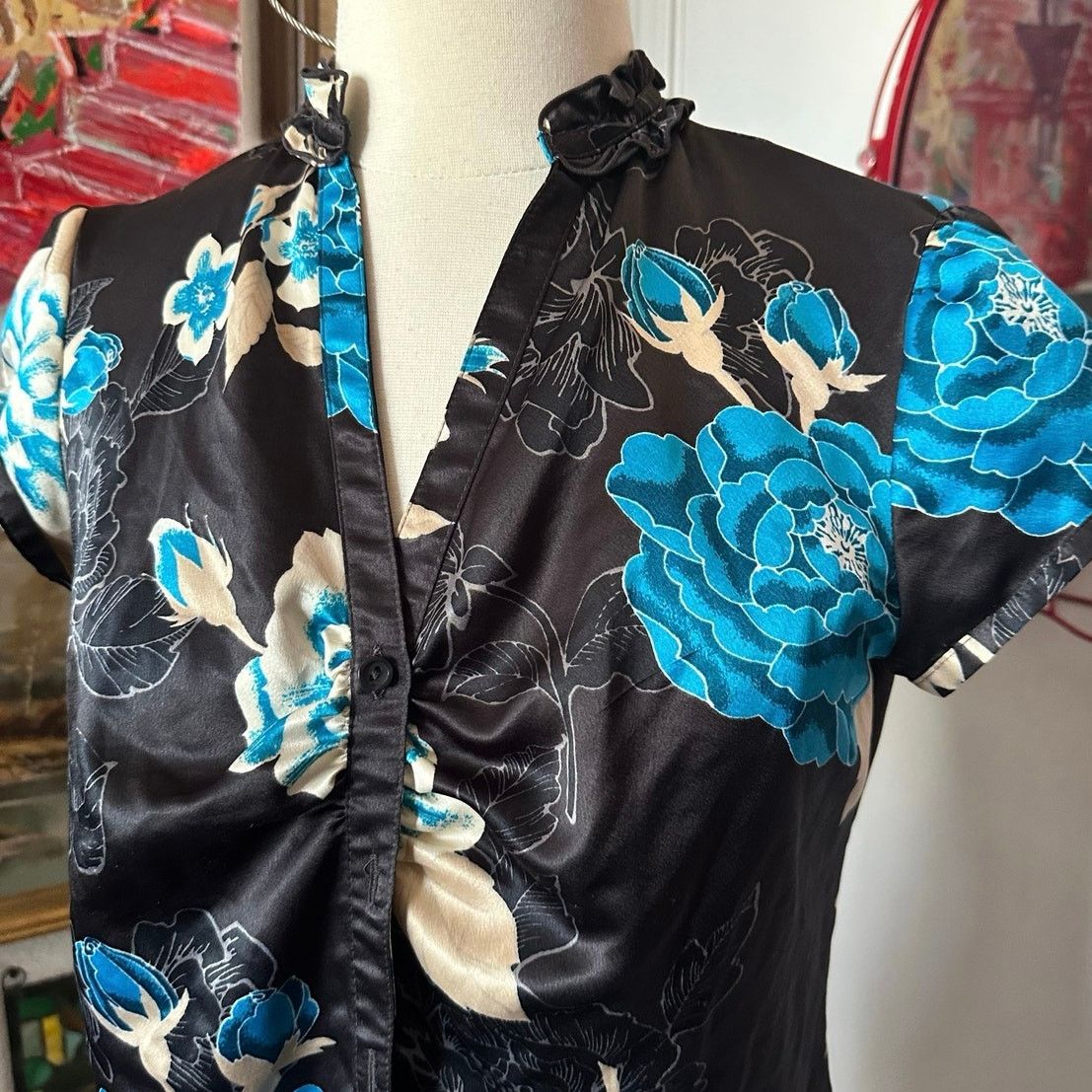 Worthington worthington black blue floral blouse Size M / US 6-8 / IT 42-44 - 2 Thumbnail