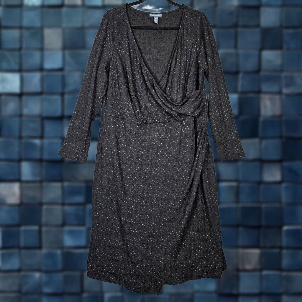 Vintage MODCLOTH Women's black Knit Wrapped Dress Long Sleeve V-Neck Midi 1X Knitted Casual Size XL / US 12-14 / IT 48-50 - 1 Thumbnail