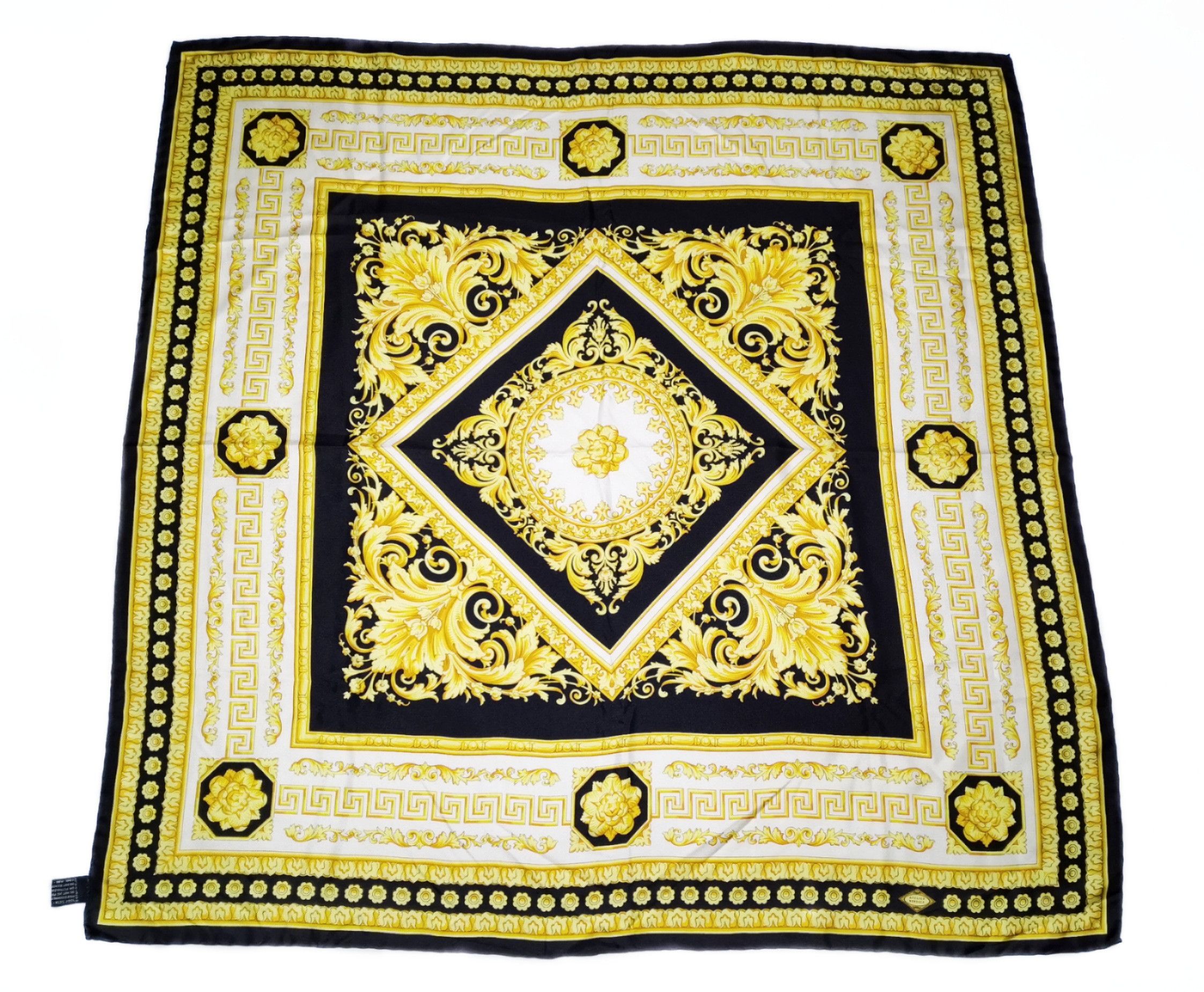 image of Gianni Versace Barocco Silk Scarf in Black Gold Yellow, Men's