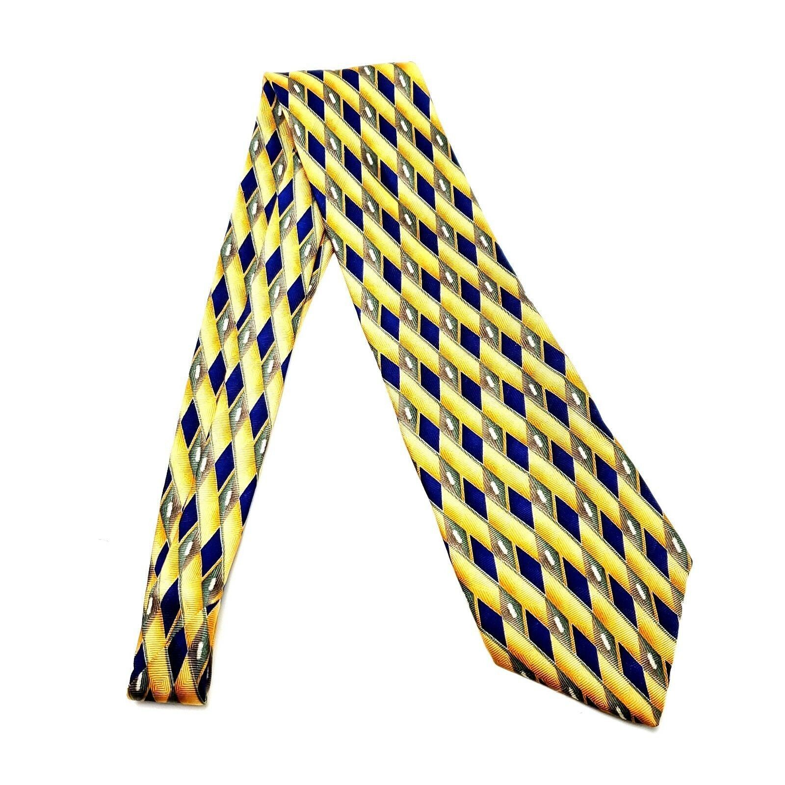 Oscar De La Renta Oscar De La Renta Silk Tie Yellow Print Short Wide Geometric Size ONE SIZE - 6 Thumbnail
