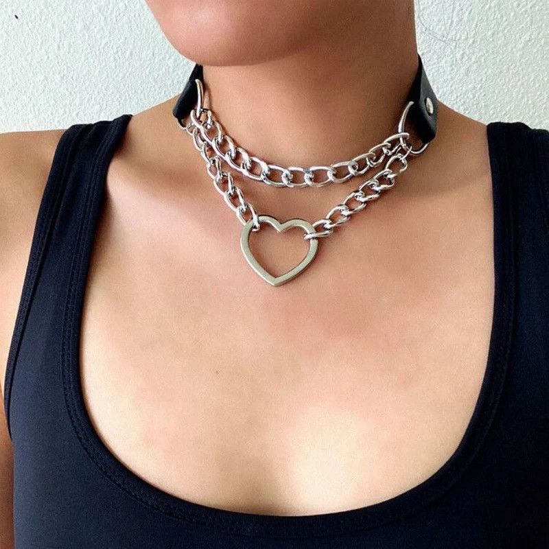 Jewelry Heart Choker Goth Neck Chain Punk Collar Size ONE SIZE - 4 Thumbnail