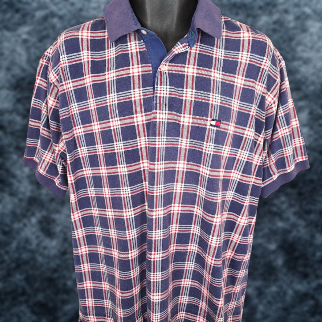 Tommy Hilfiger VINTAGE Tommy Hilfiger Polo Shirt Mens Size Large Blue Red Plaid Streetwear Shirt Size US L / EU 52-54 / 3 - 1 Thumbnail