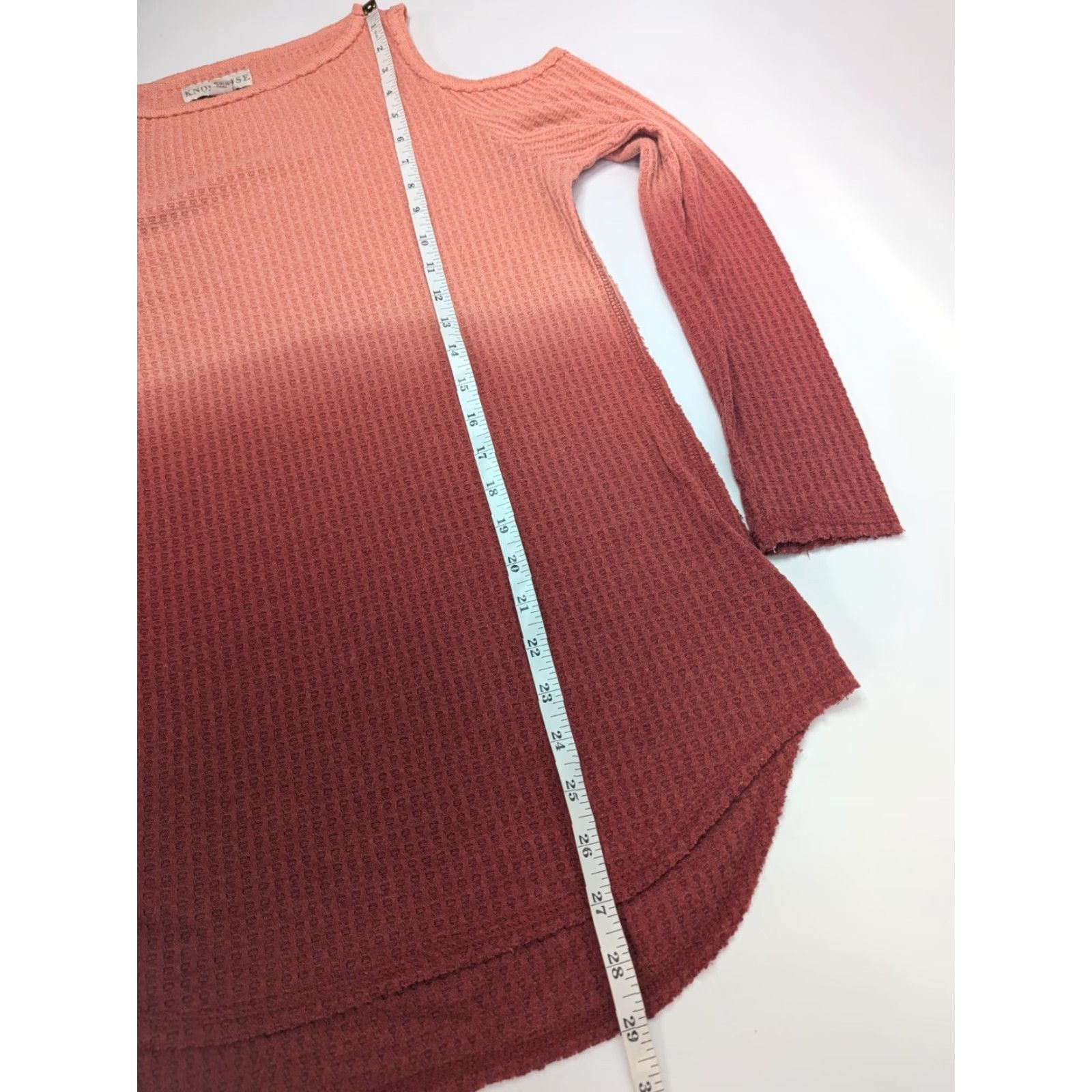 Vintage Knox Rose Blouse Women M Orange Cold Shoulder Ombre Dip Dye Waffle Knit Crew Neck Pullover Casual Shirt Size M / US 6-8 / IT 42-44 - 5 Thumbnail