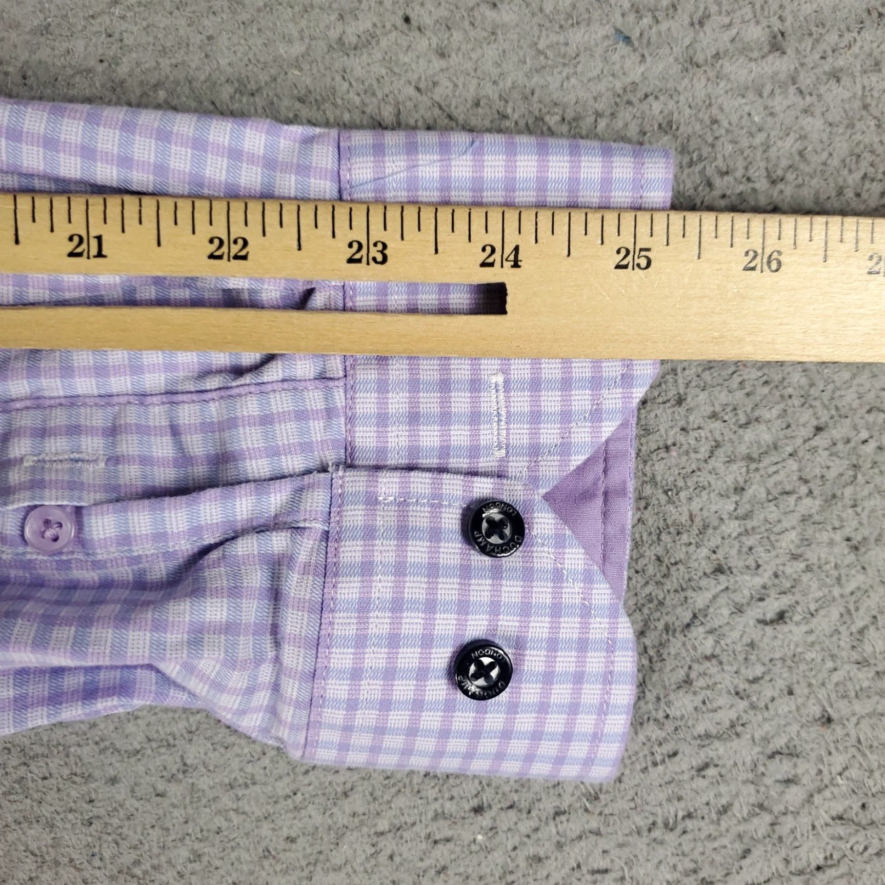Vintage VINTAGE? No. Duchamp London Shirt Mens XL Purple Check Tailored Fit Dress Long Sleeve 17.5 Slim Button Front Collared Cuff Mens XL Purple Check Shirt Size 46R - 6 Thumbnail