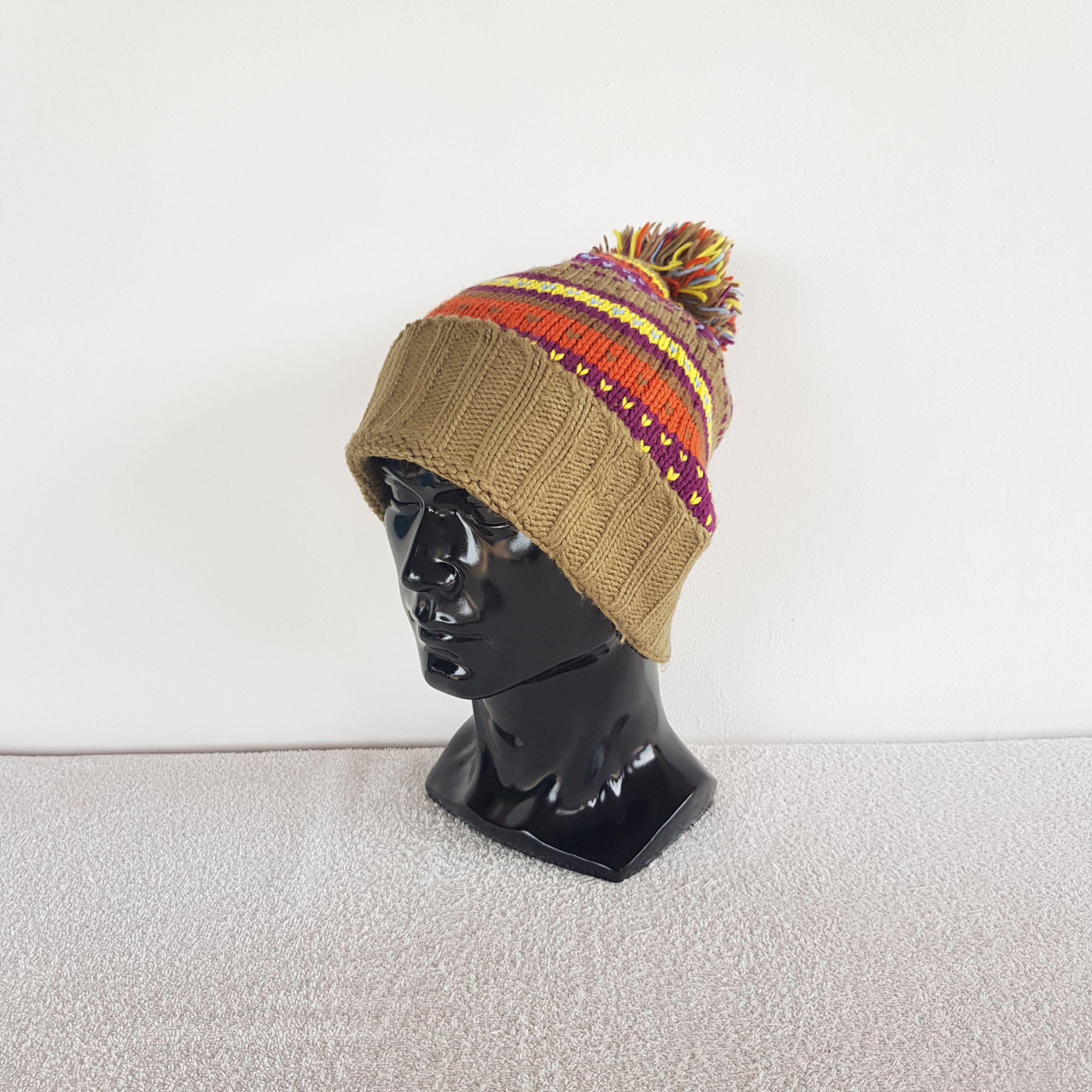 Homespun Knitwear Vintage Japanese Beanie Ribbed Knit Pom Snow Caps Hats. Size ONE SIZE - 1 Thumbnail
