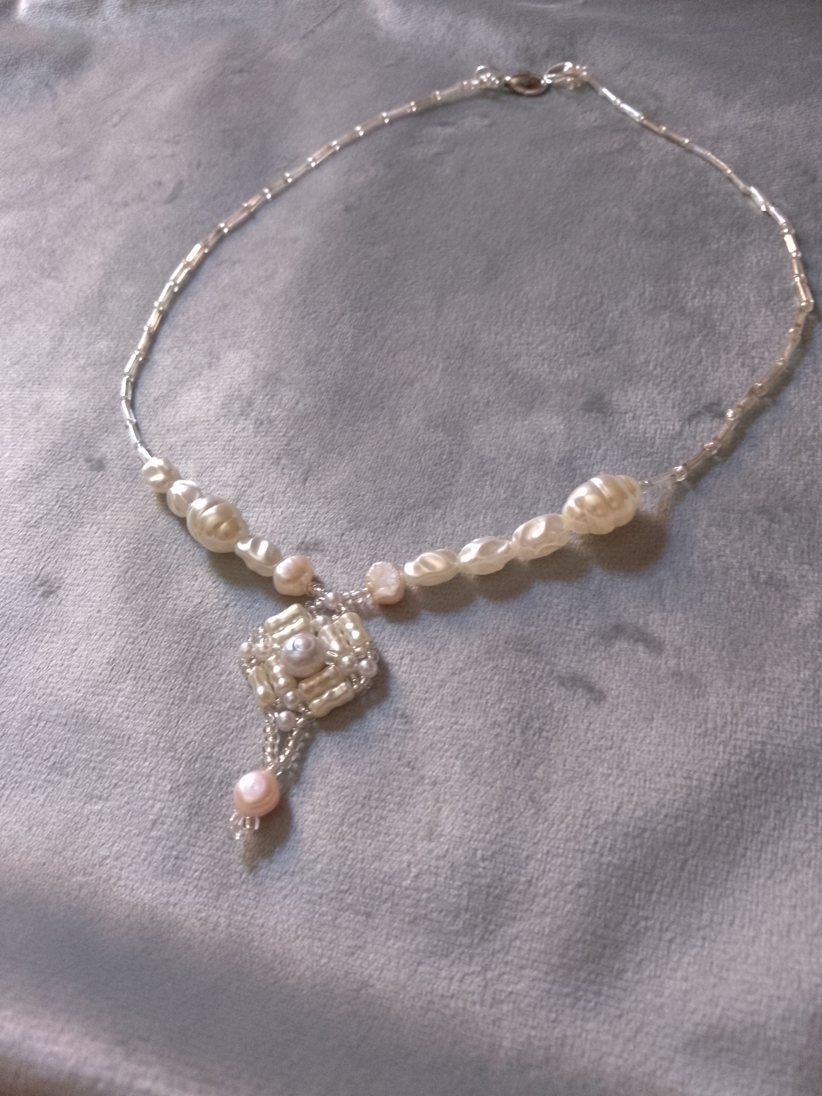 Handmade Glam necklace with pendant Natural freshwater pearls Size ONE SIZE - 5 Thumbnail