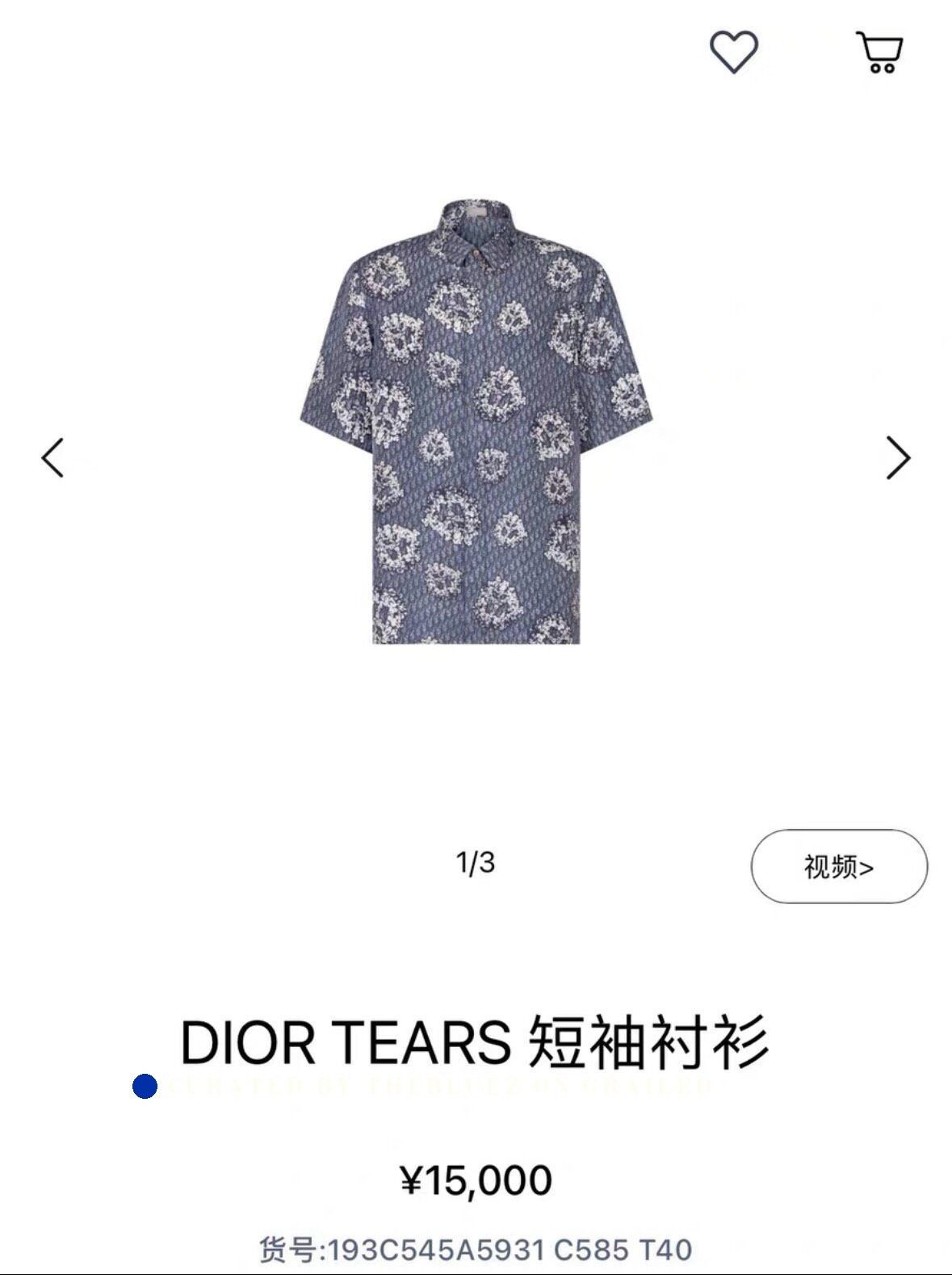 Dior DIOR x TEARS Blue Silk Logo Short Sleeve Shirt Size US M / EU 48-50 / 2 - 9 Thumbnail