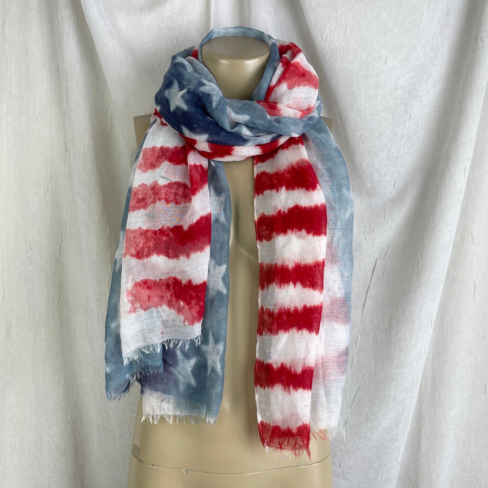 Other American Flag Sheer Scarf Raw Edge USA 4th of July Patriotic Size ONE SIZE - 11 Thumbnail