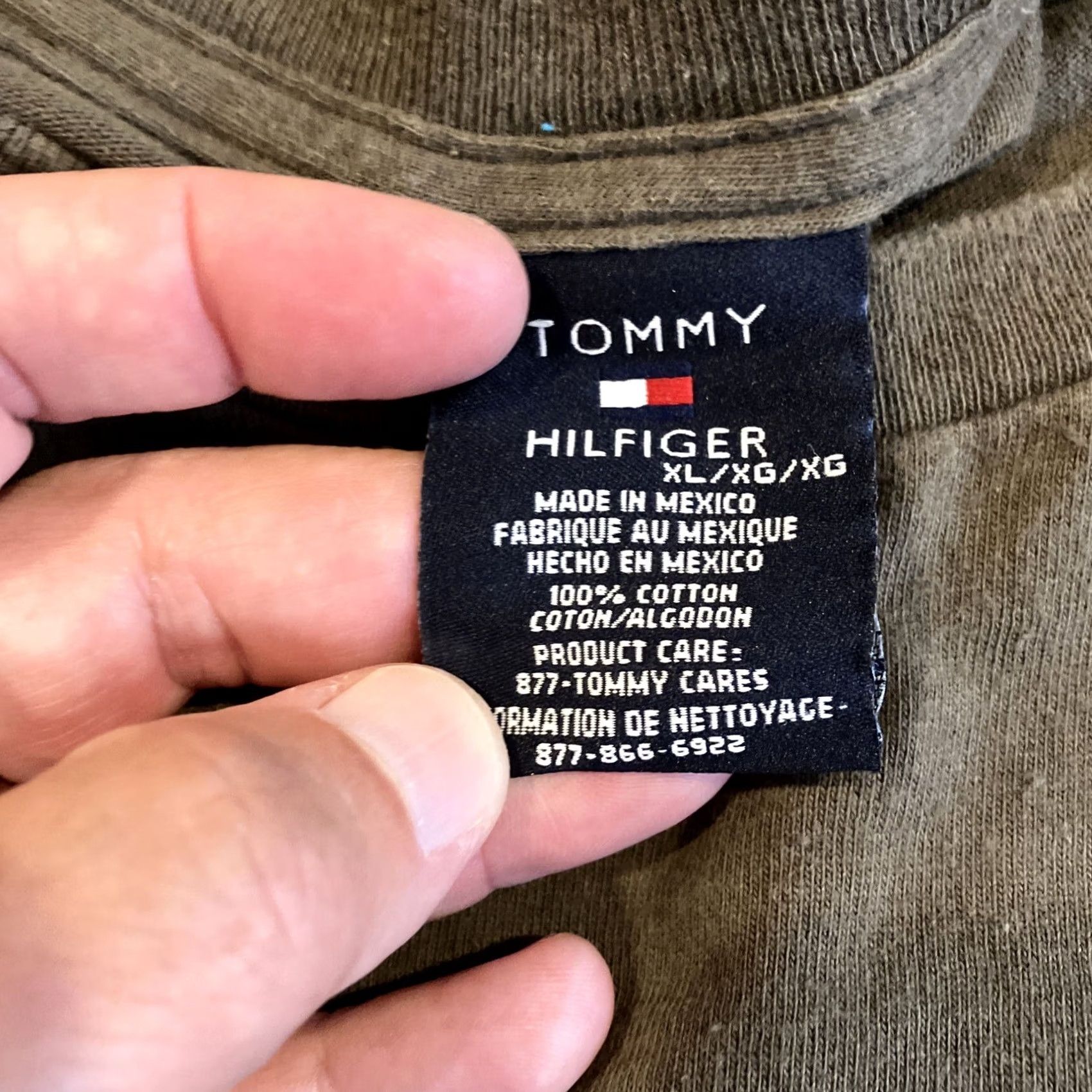 Tommy Hilfiger VINTAGE Tommy Hilfiger Logo Spell Out Long Sleeve T Shirt XL Men Olive Green Crew Neck Size US XL / EU 56 / 4 - 4 Thumbnail