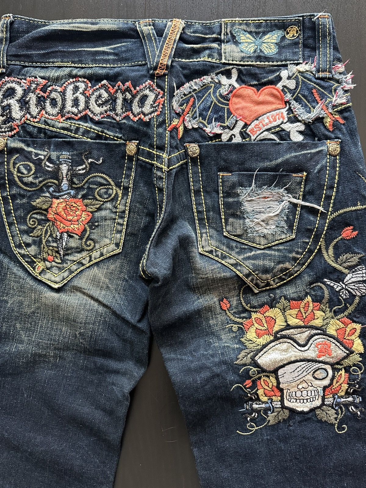 If Six Was Nine Riobera Y2K Embroidered Flared Jeans Japanese Archive Punk Size 25" / US 0 / IT 36 - 6 Thumbnail