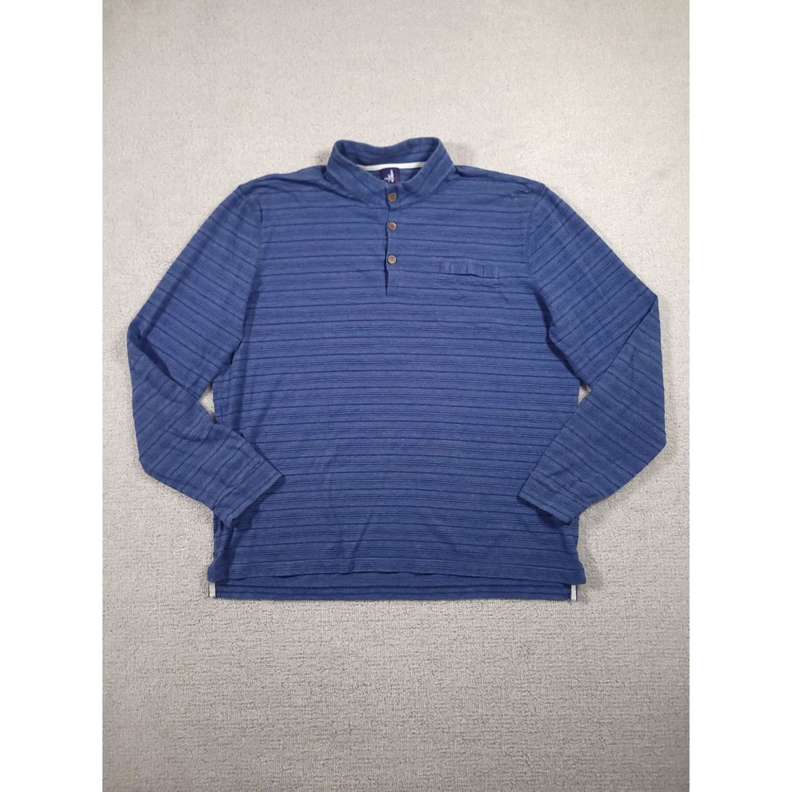 johnnie-O johnnie-O Polo Shirt Mens 2XL Blue Striped Long Sleeve Henley Size US XXL / EU 58 / 5 - 2 Thumbnail