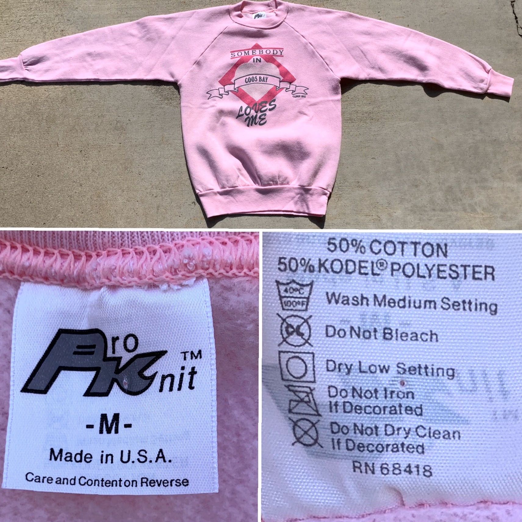 Vintage VINTAGE Somebody In Coos Bay Loves Me Sweatshirt Pink c Lingo 1987 M Pro Knit Raglan 80s Oregon United States Shirt Mens Size M / US 6-8 / IT 42-44 - 4 Thumbnail