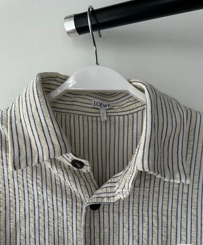 Loewe Loewe Striped Patch Leather Shirt with Leather Pockets Size US XXS / EU 40 - 3 Thumbnail