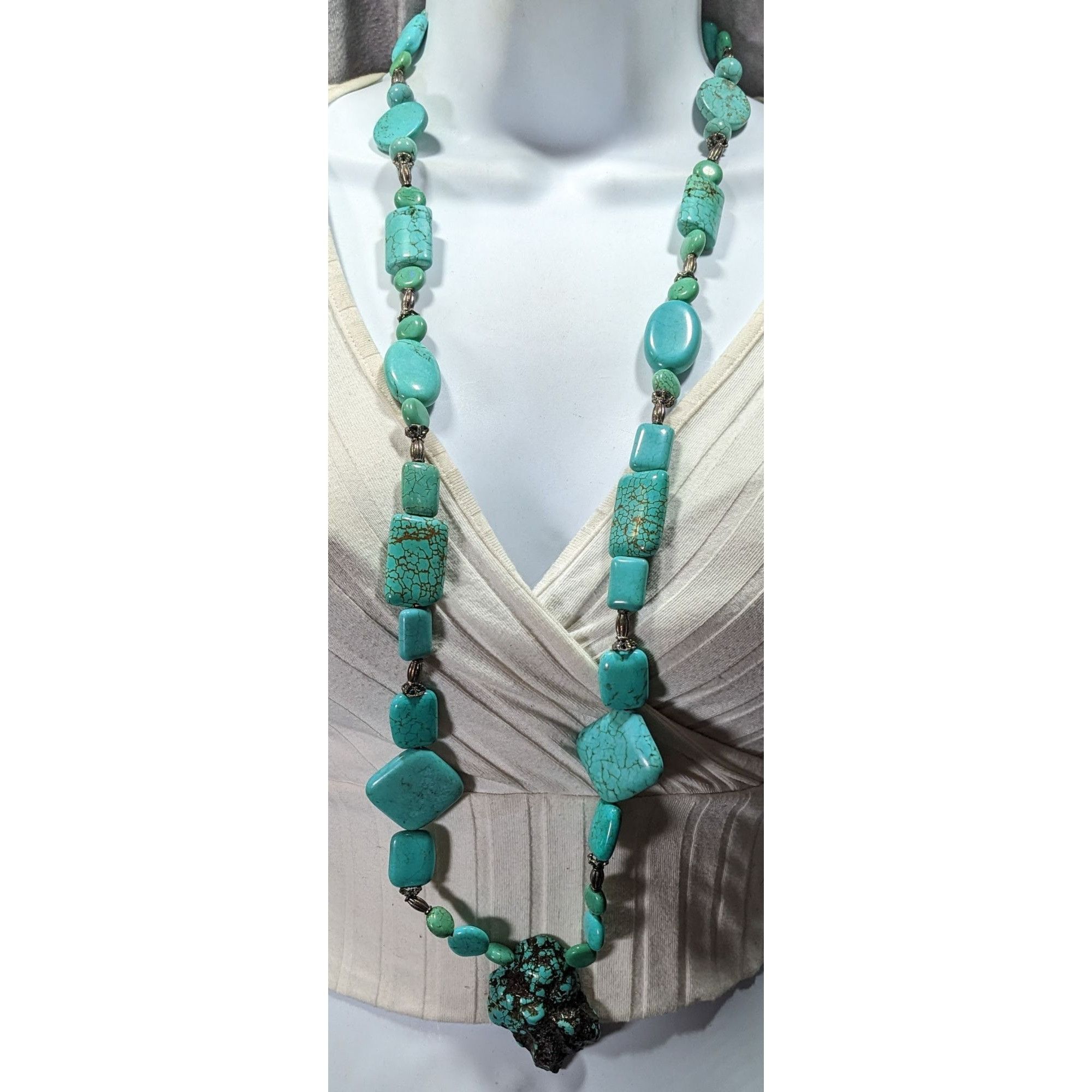 Other Vintage Handmade Chunky Turquoise Beaded Necklace With Silve Size ONE SIZE - 3 Thumbnail