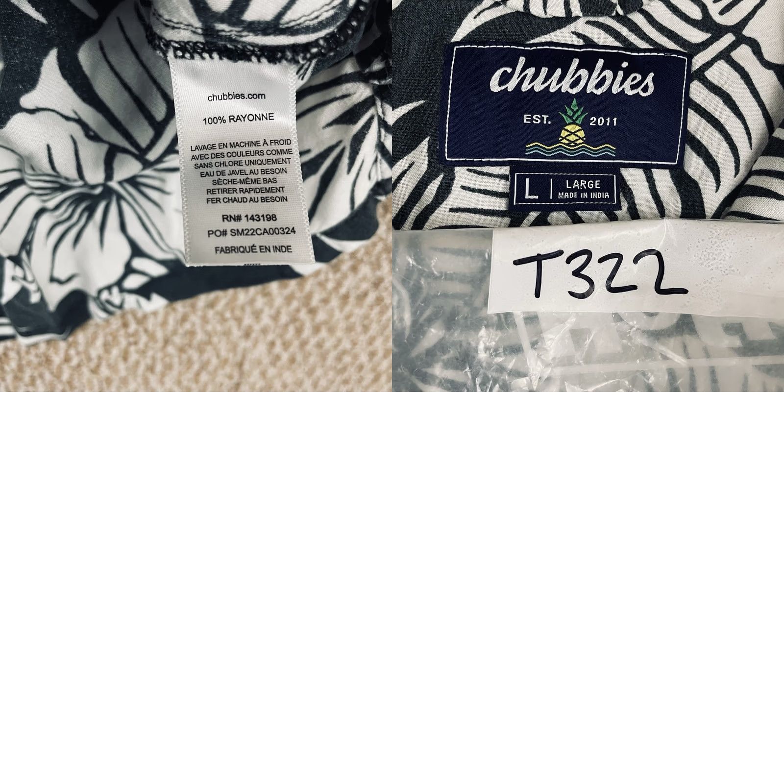 Chubbies Chubbies Shirt Men Large Black White Floral Hawaiian Camp Loop Collar Aloha T322 Size US L / EU 52-54 / 3 - 8 Thumbnail