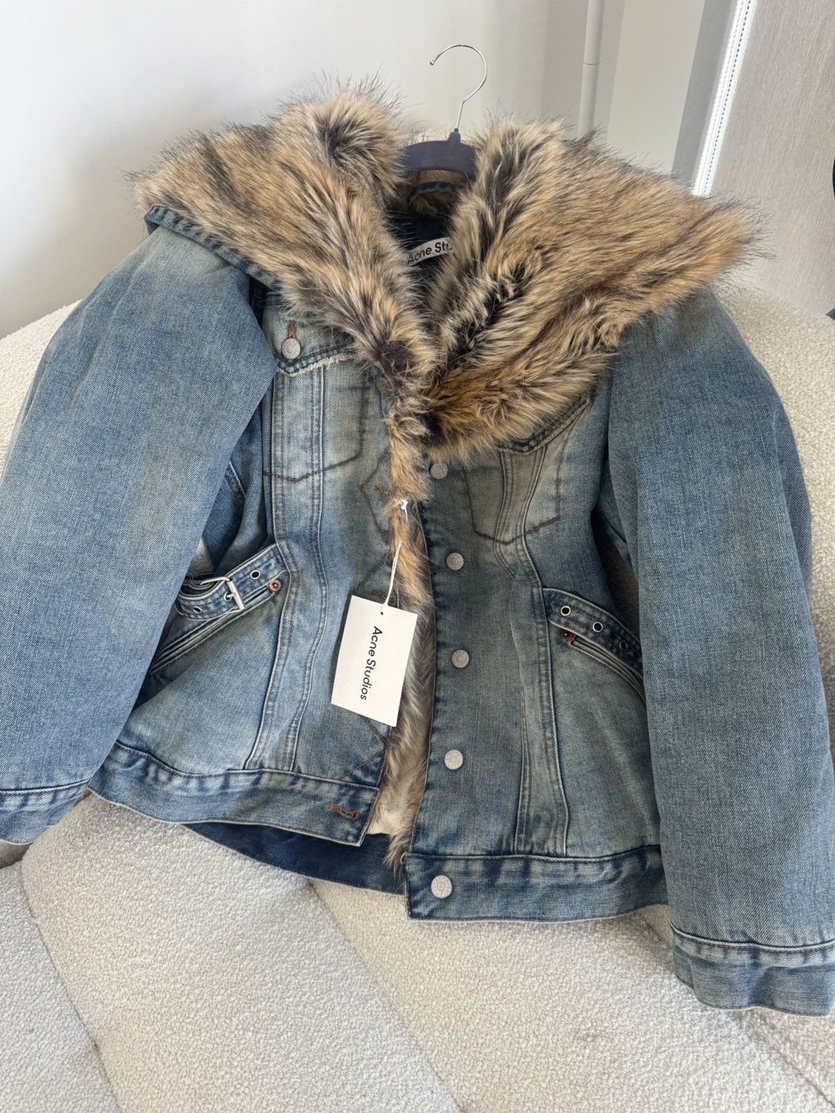 Acne Studios New Acne Studios Light Blue Denim Jacket with Brown Faux Fur Size XS / US 0-2 / IT 36-38 - 2 Thumbnail