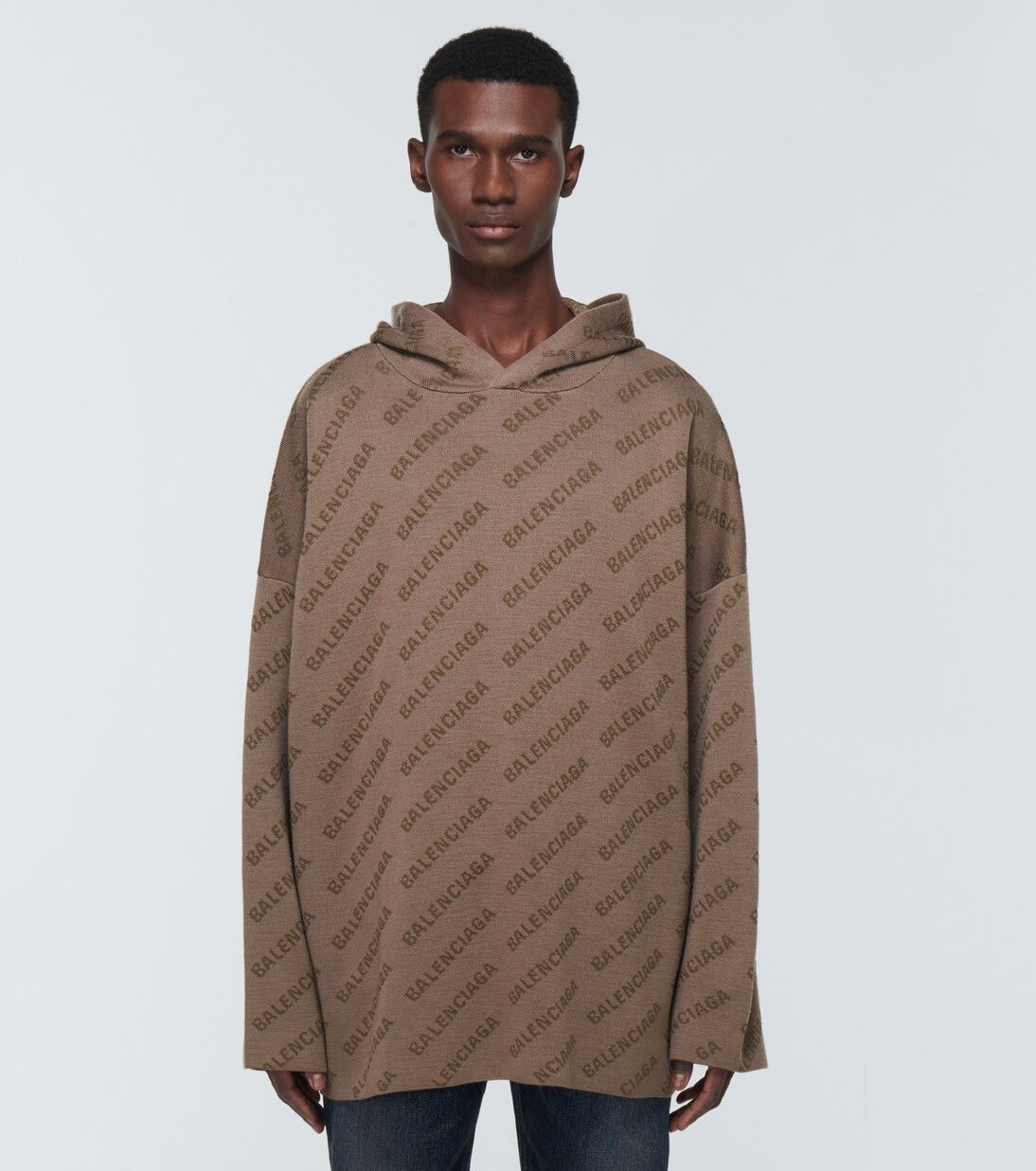 Balenciaga o1mt1gz0924 Mini Allover Logo Hoodie in Beige Size US M / EU 48-50 / 2 - 2 Thumbnail